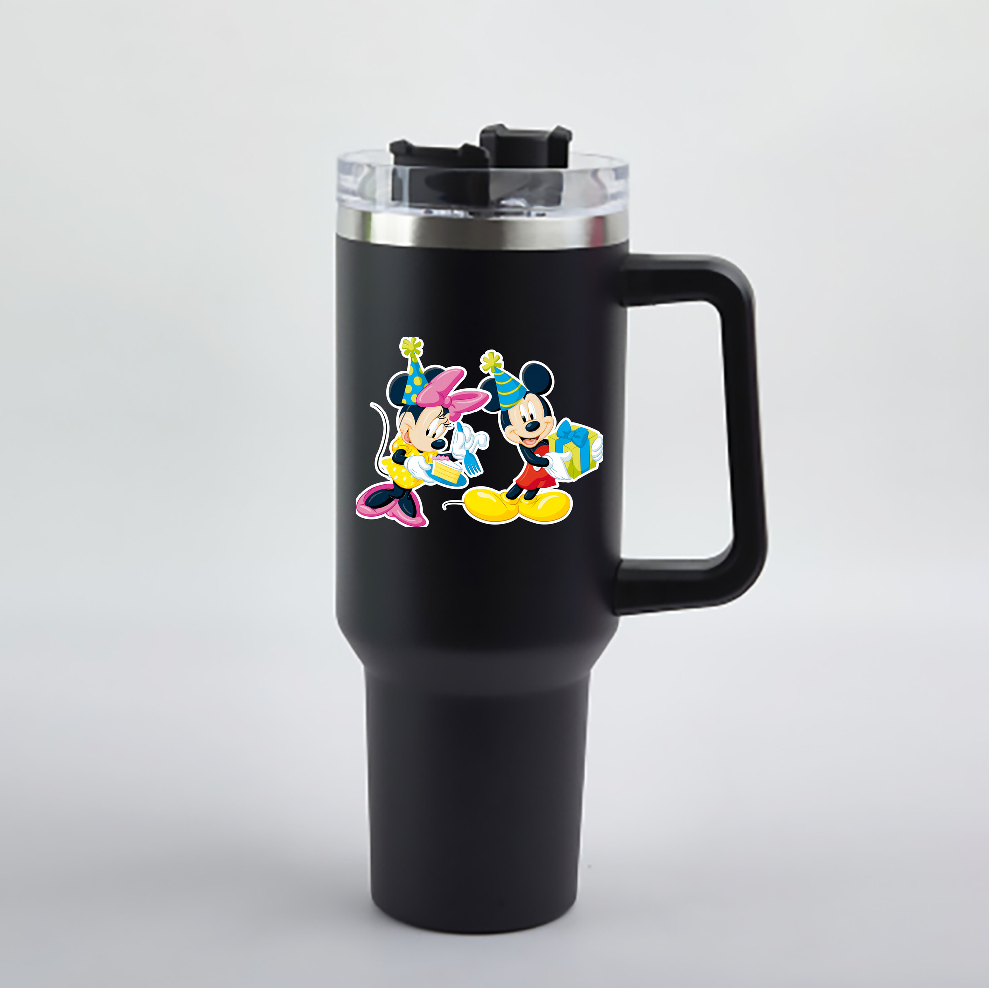 （画像用） ミッキーマウス Mickey Mouse 1200mL車用タンブラー - クリスタルステッカー（プラスチックストロー付き）