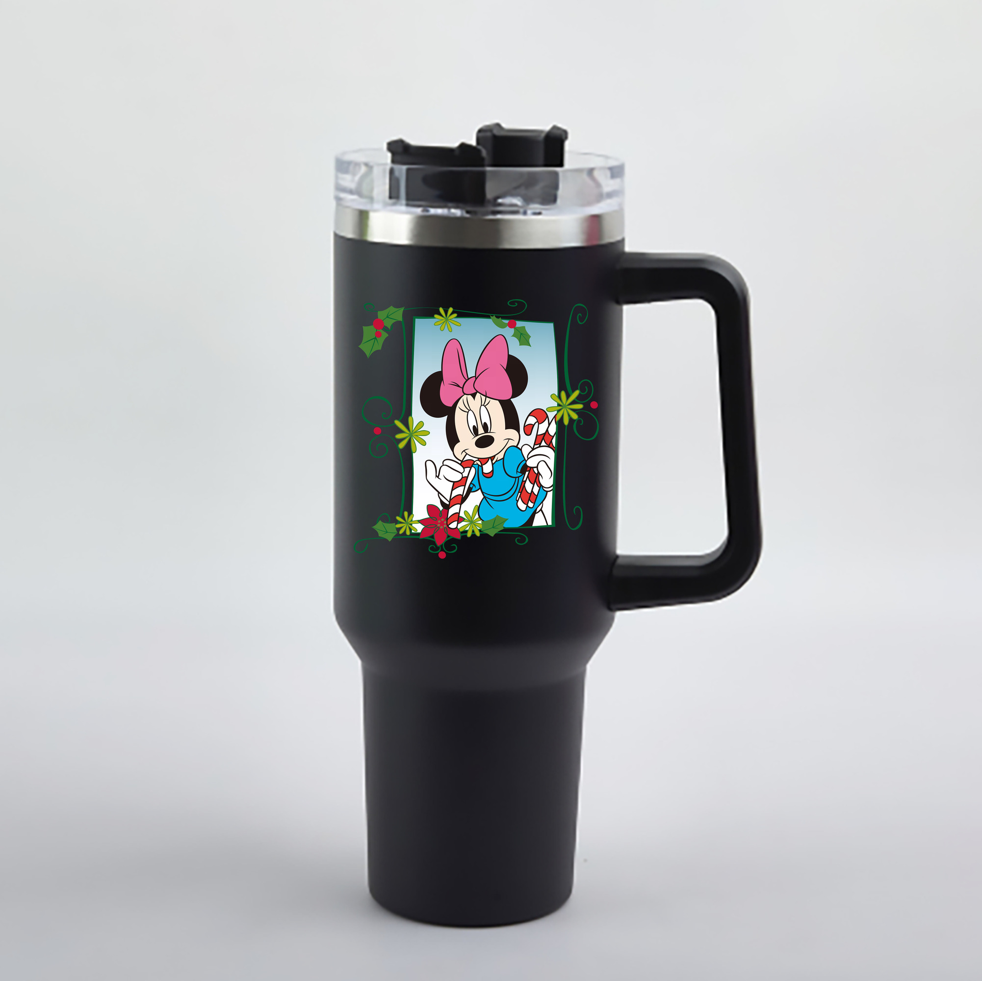 （画像用） ミッキーマウス Mickey Mouse 1200mL車用タンブラー - クリスタルステッカー（プラスチックストロー付き）