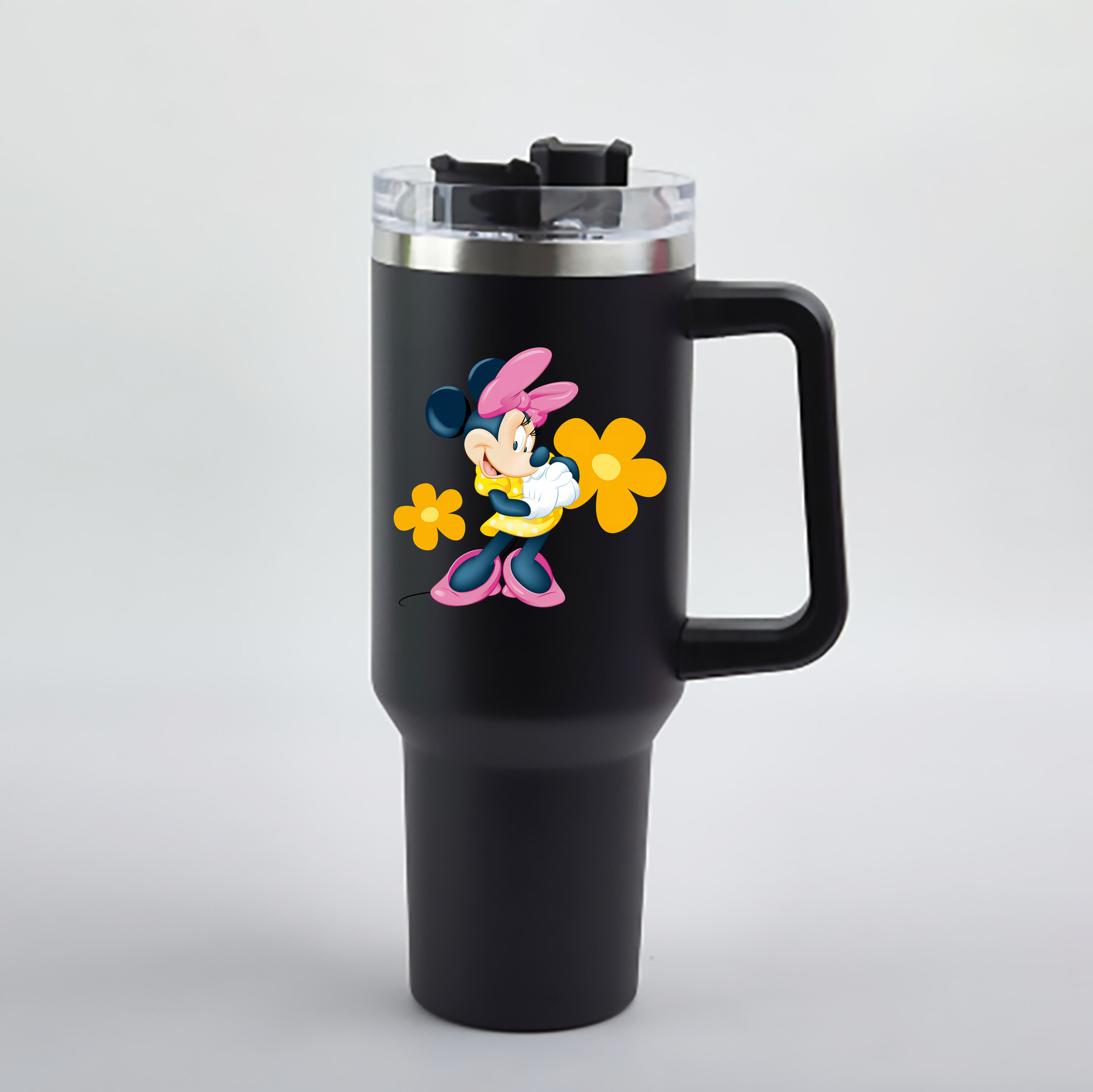 （画像用） ミッキーマウス Mickey Mouse 1200mL車用タンブラー - クリスタルステッカー（プラスチックストロー付き）