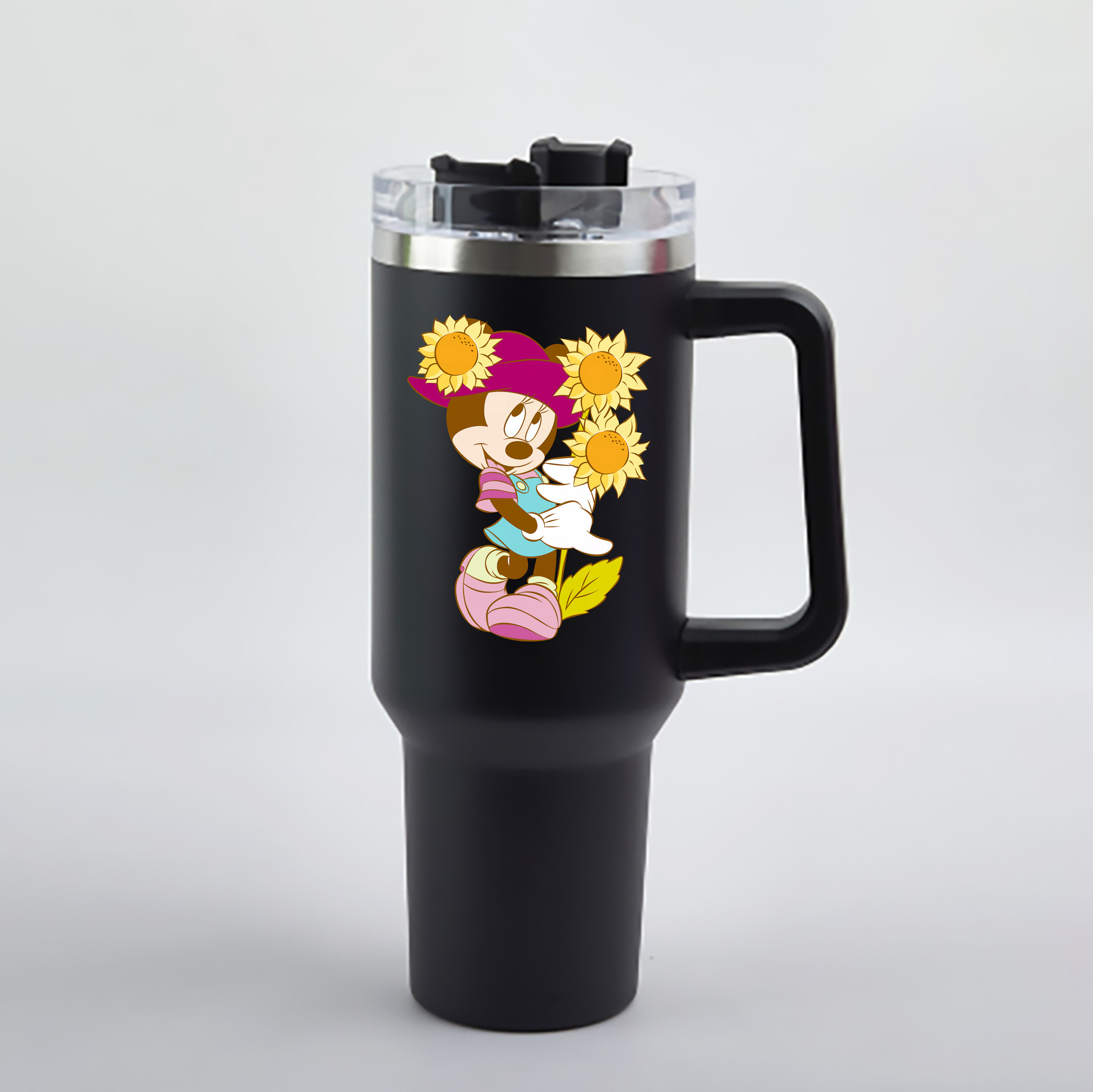（画像用） ミッキーマウス Mickey Mouse 1200mL車用タンブラー - クリスタルステッカー（プラスチックストロー付き）