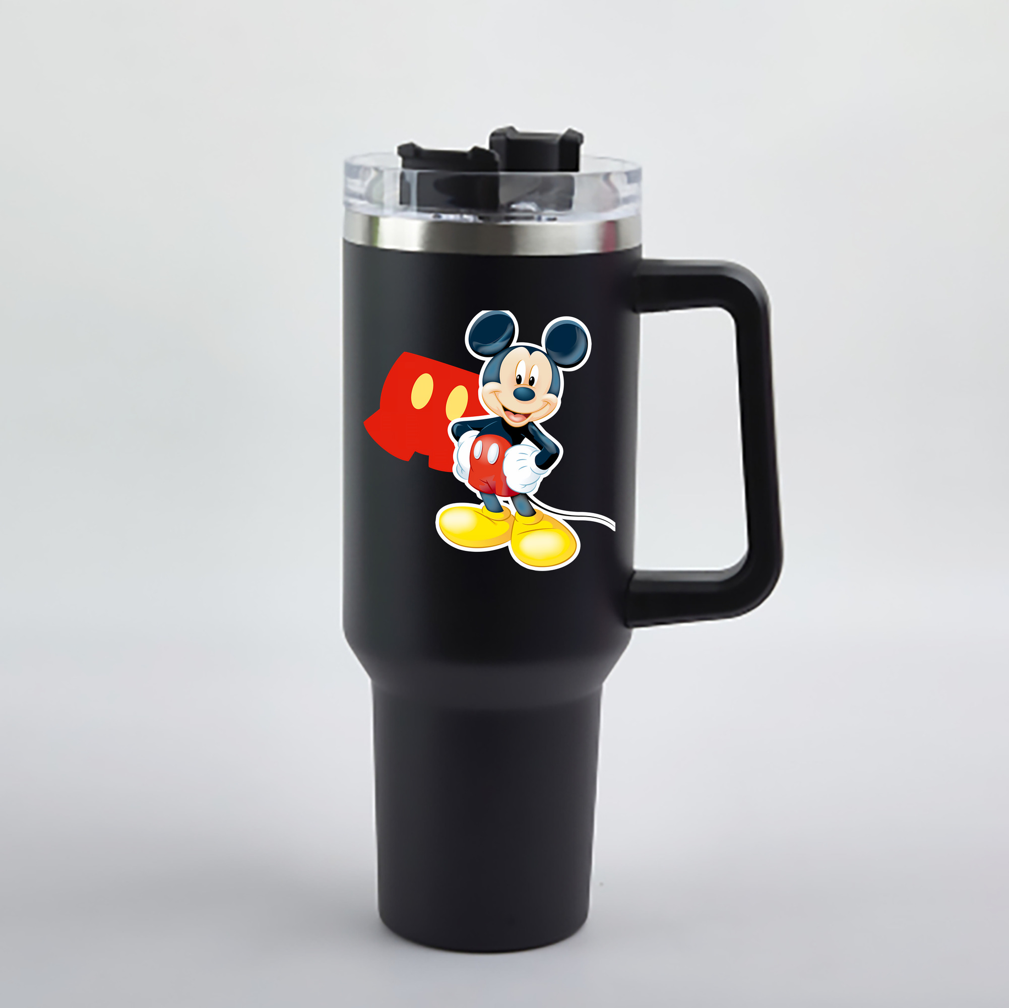 （画像用） ミッキーマウス Mickey Mouse 1200mL車用タンブラー - クリスタルステッカー（プラスチックストロー付き）