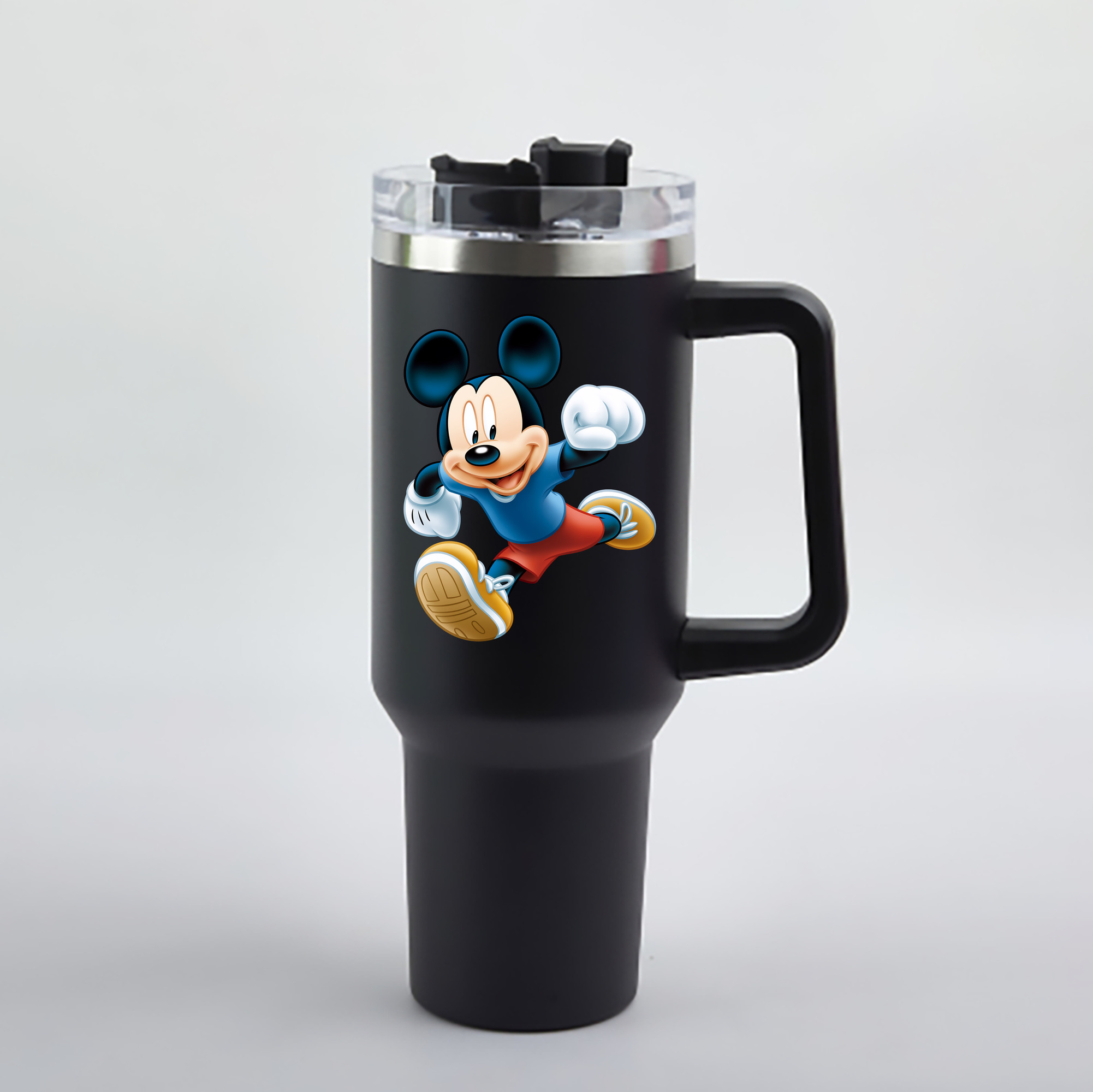 （画像用） ミッキーマウス Mickey Mouse 1200mL車用タンブラー - クリスタルステッカー（プラスチックストロー付き）