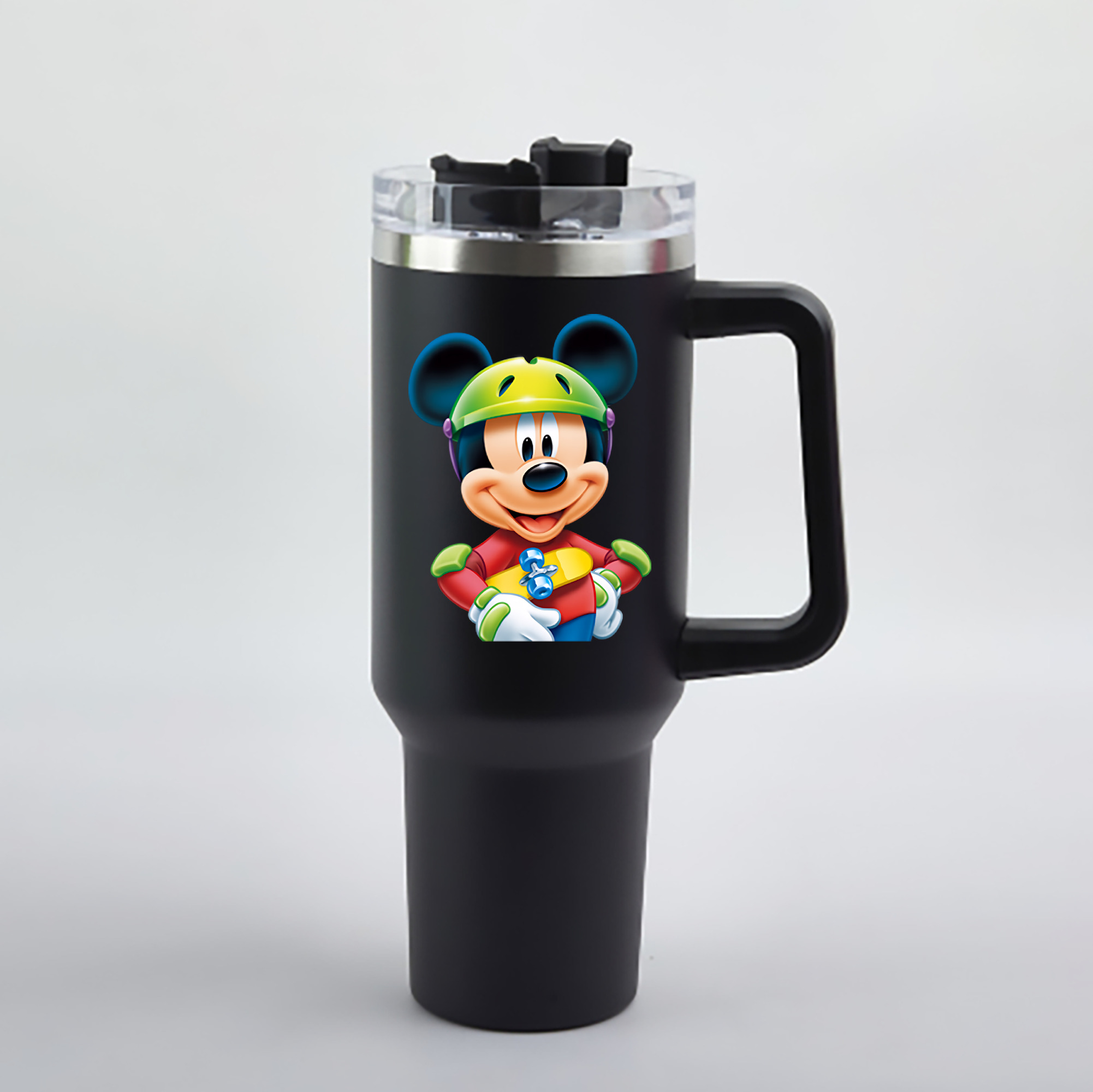 （画像用） ミッキーマウス Mickey Mouse 1200mL車用タンブラー - クリスタルステッカー（プラスチックストロー付き）