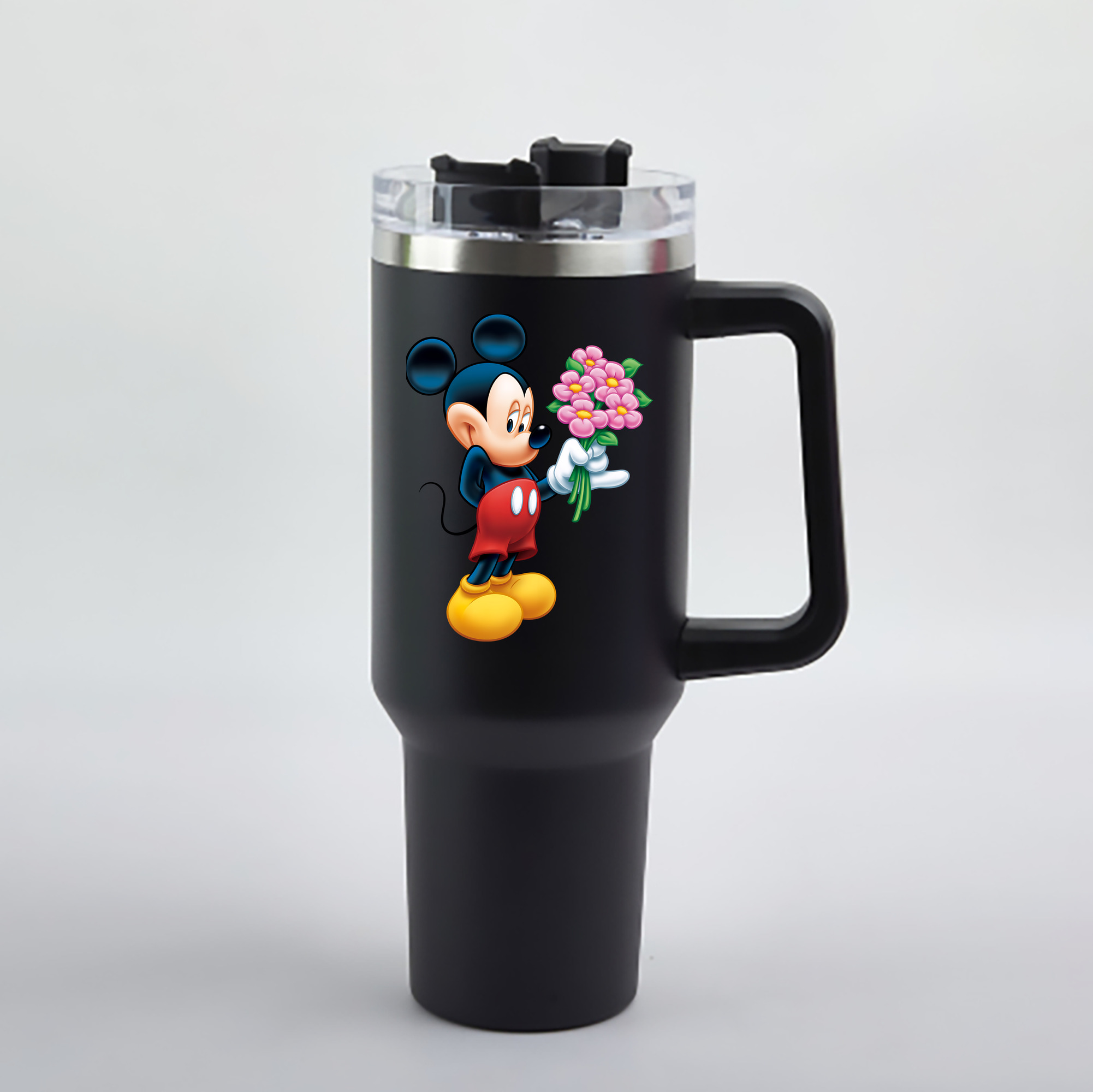 （画像用） ミッキーマウス Mickey Mouse 1200mL車用タンブラー - クリスタルステッカー（プラスチックストロー付き）