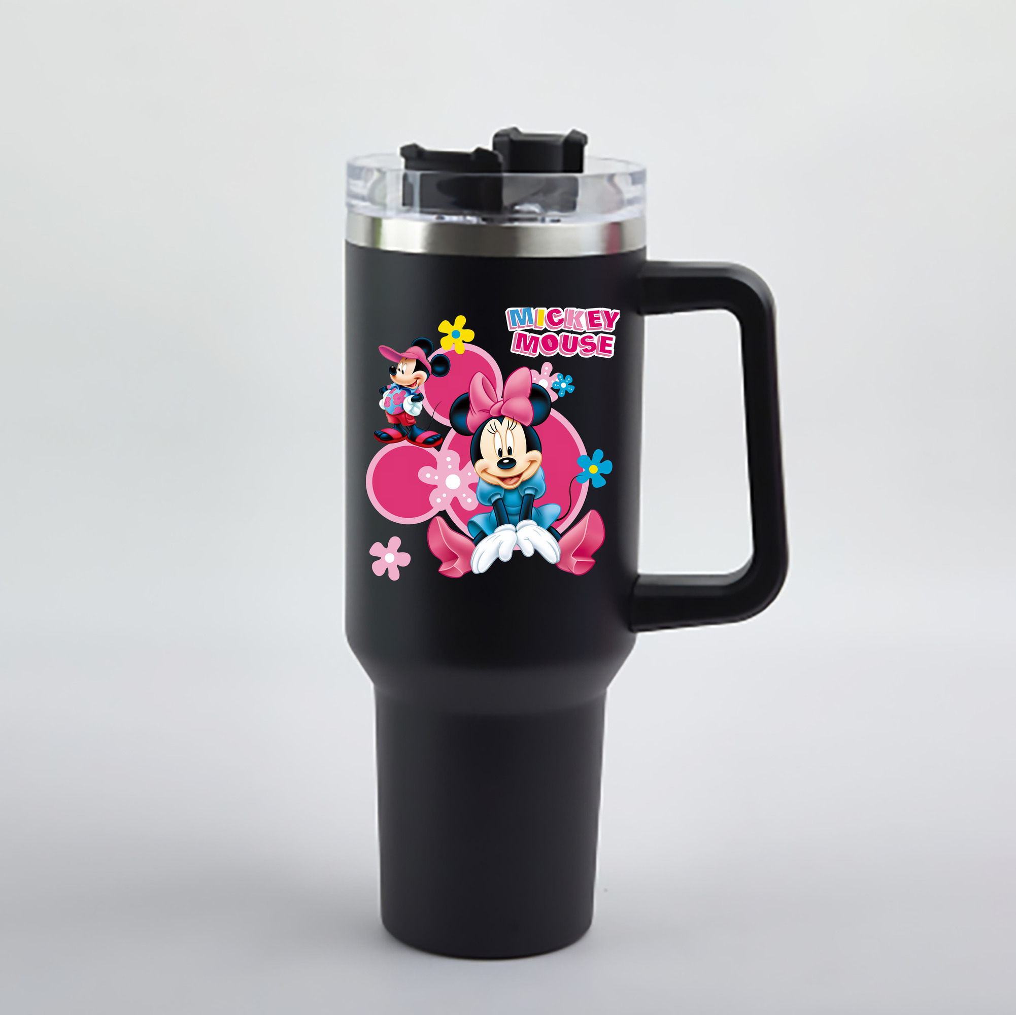 （画像用） ミッキーマウス Mickey Mouse 1200mL車用タンブラー - クリスタルステッカー（プラスチックストロー付き）