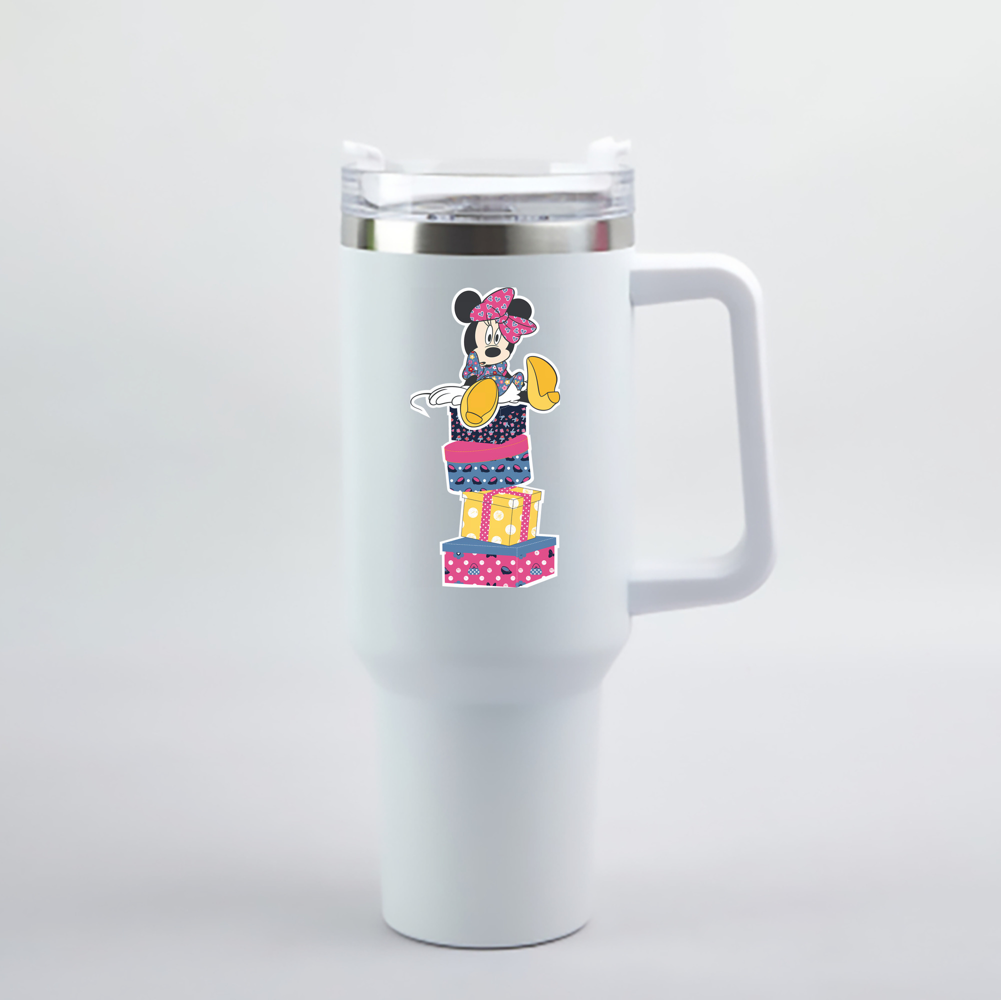 （画像用） ミッキーマウス Mickey Mouse 1200mL車用タンブラー - クリスタルステッカー（プラスチックストロー付き）