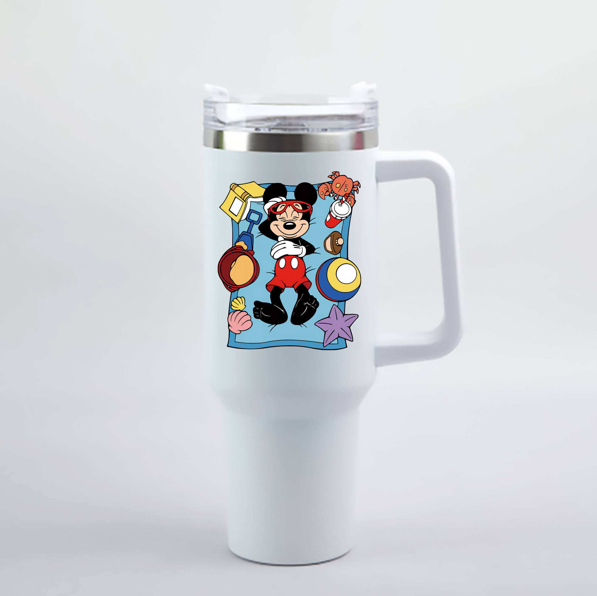 （画像用） ミッキーマウス Mickey Mouse 1200mL車用タンブラー - クリスタルステッカー（プラスチックストロー付き）
