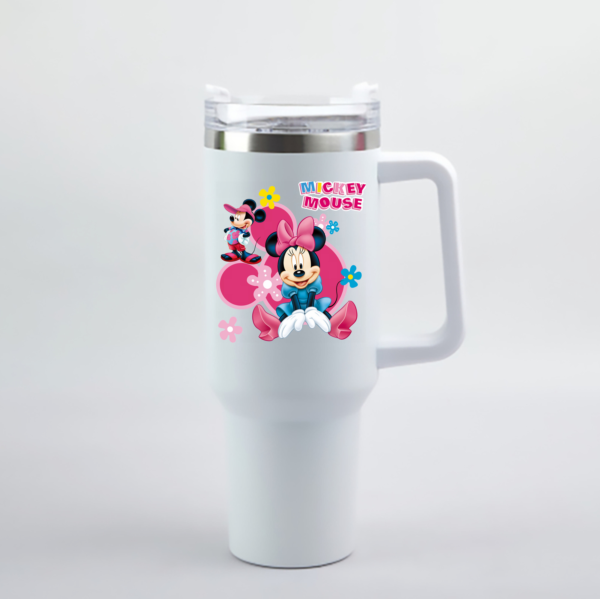 （画像用） ミッキーマウス Mickey Mouse 1200mL車用タンブラー - クリスタルステッカー（プラスチックストロー付き）