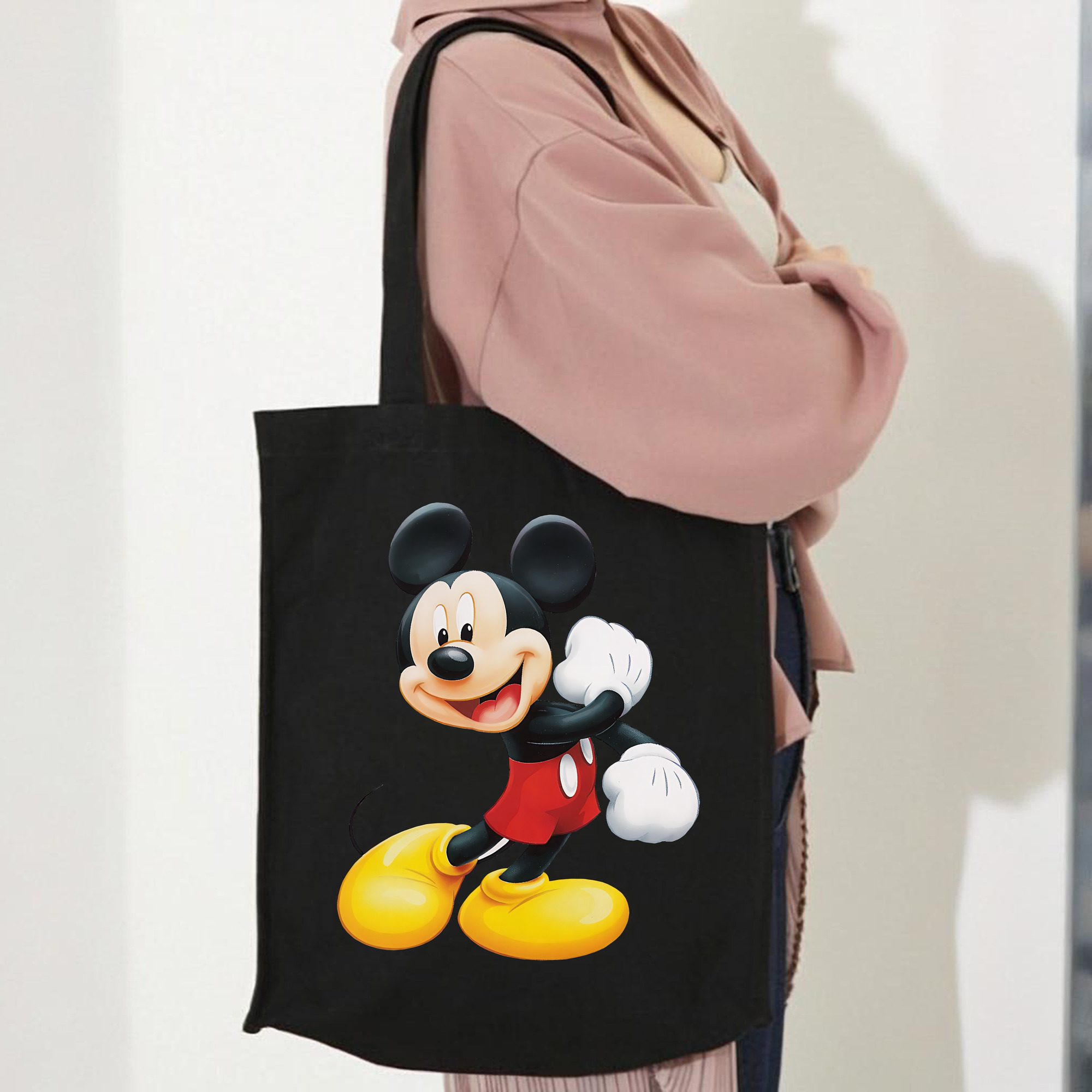 ミッキーマウス Mickey Mouse 縦型キャンバス生地手提げバッグ　トートバッグ