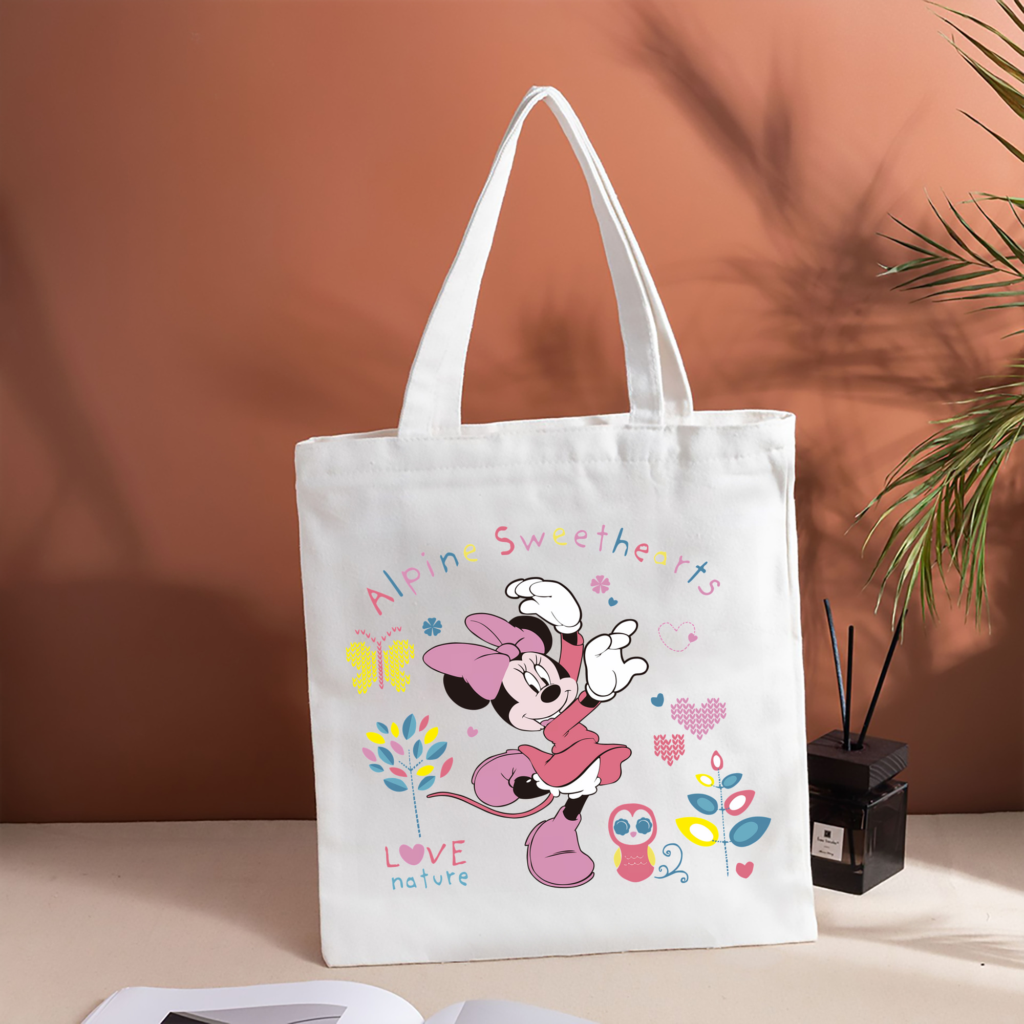 ミッキーマウス Mickey Mouse 縦型キャンバス生地手提げバッグ　トートバッグ