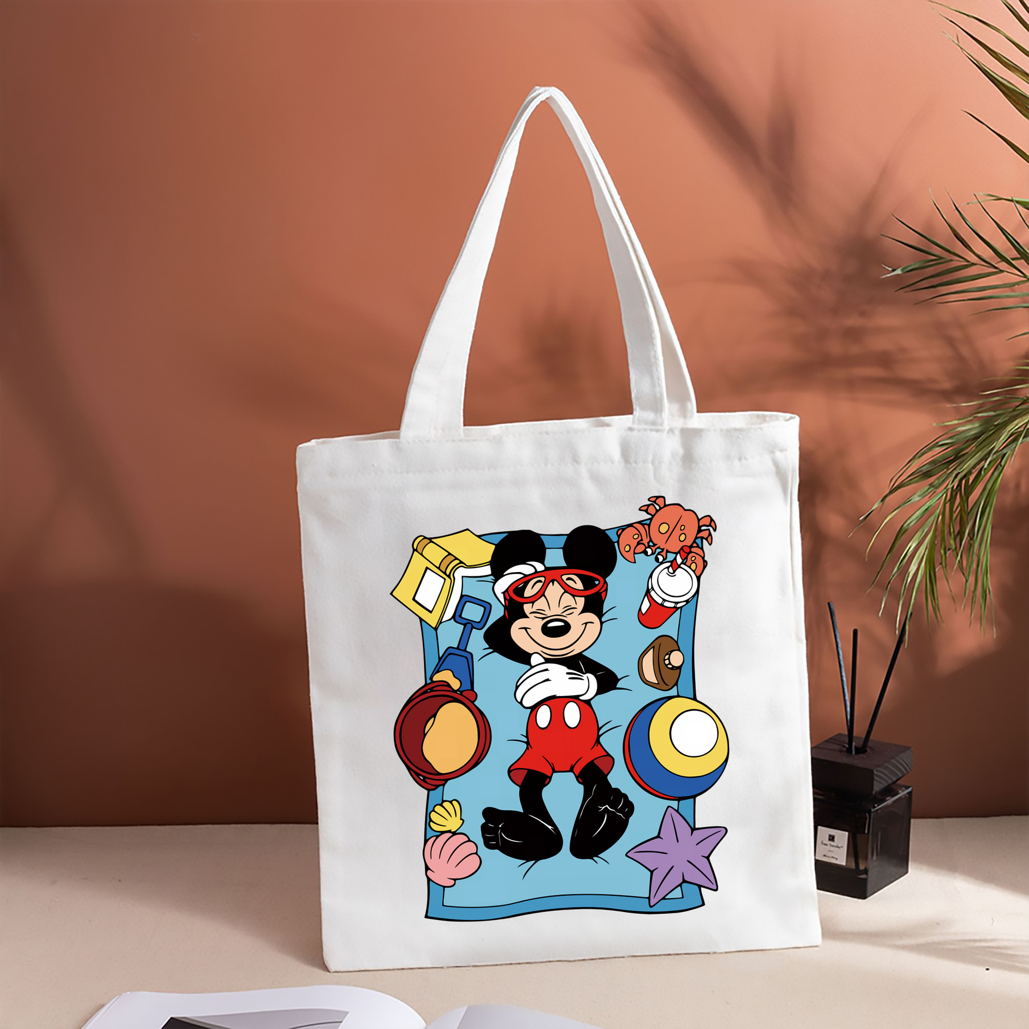 ミッキーマウス Mickey Mouse 縦型キャンバス生地手提げバッグ　トートバッグ