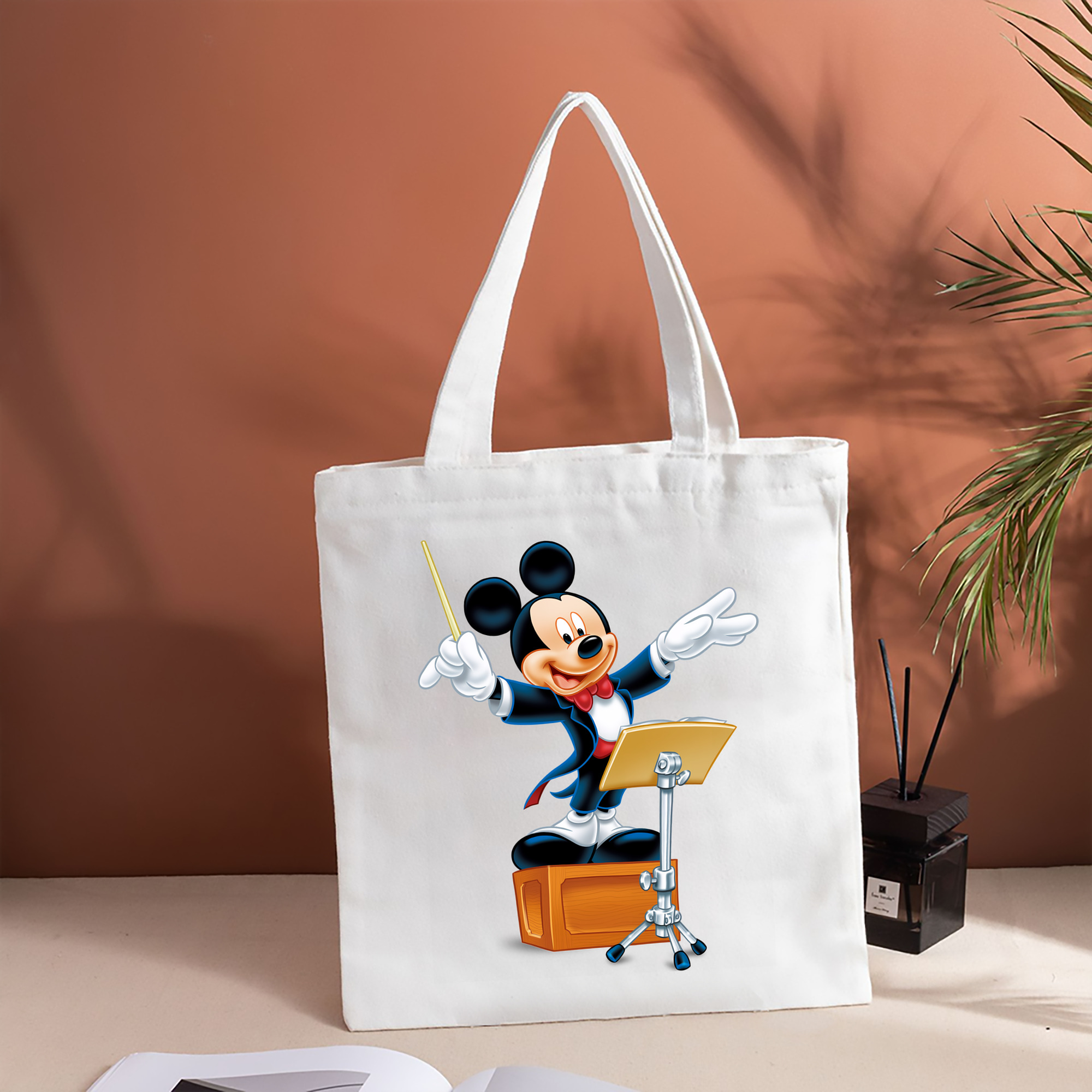 ミッキーマウス Mickey Mouse 縦型キャンバス生地手提げバッグ　トートバッグ