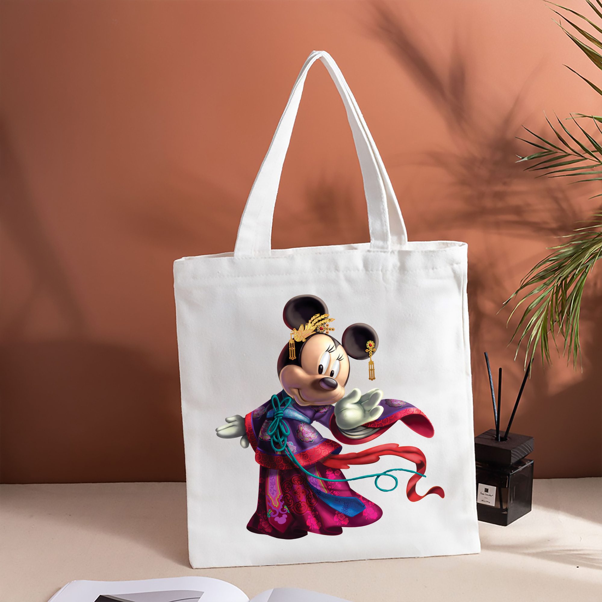 ミッキーマウス Mickey Mouse 縦型キャンバス生地手提げバッグ　トートバッグ