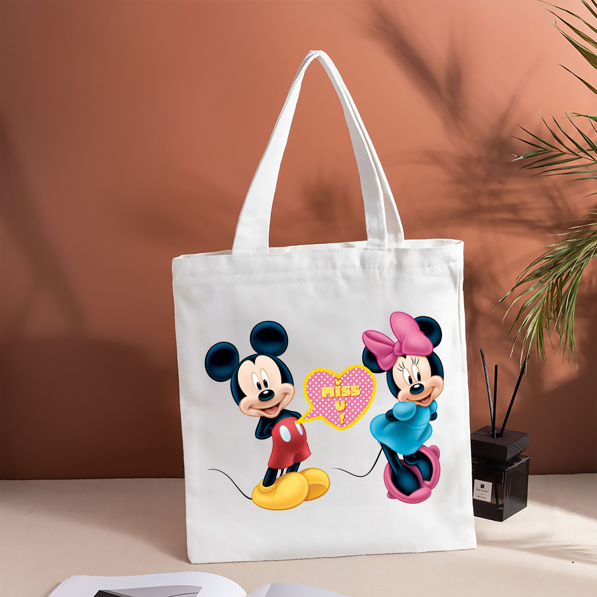 ミッキーマウス Mickey Mouse 縦型キャンバス生地手提げバッグ　トートバッグ