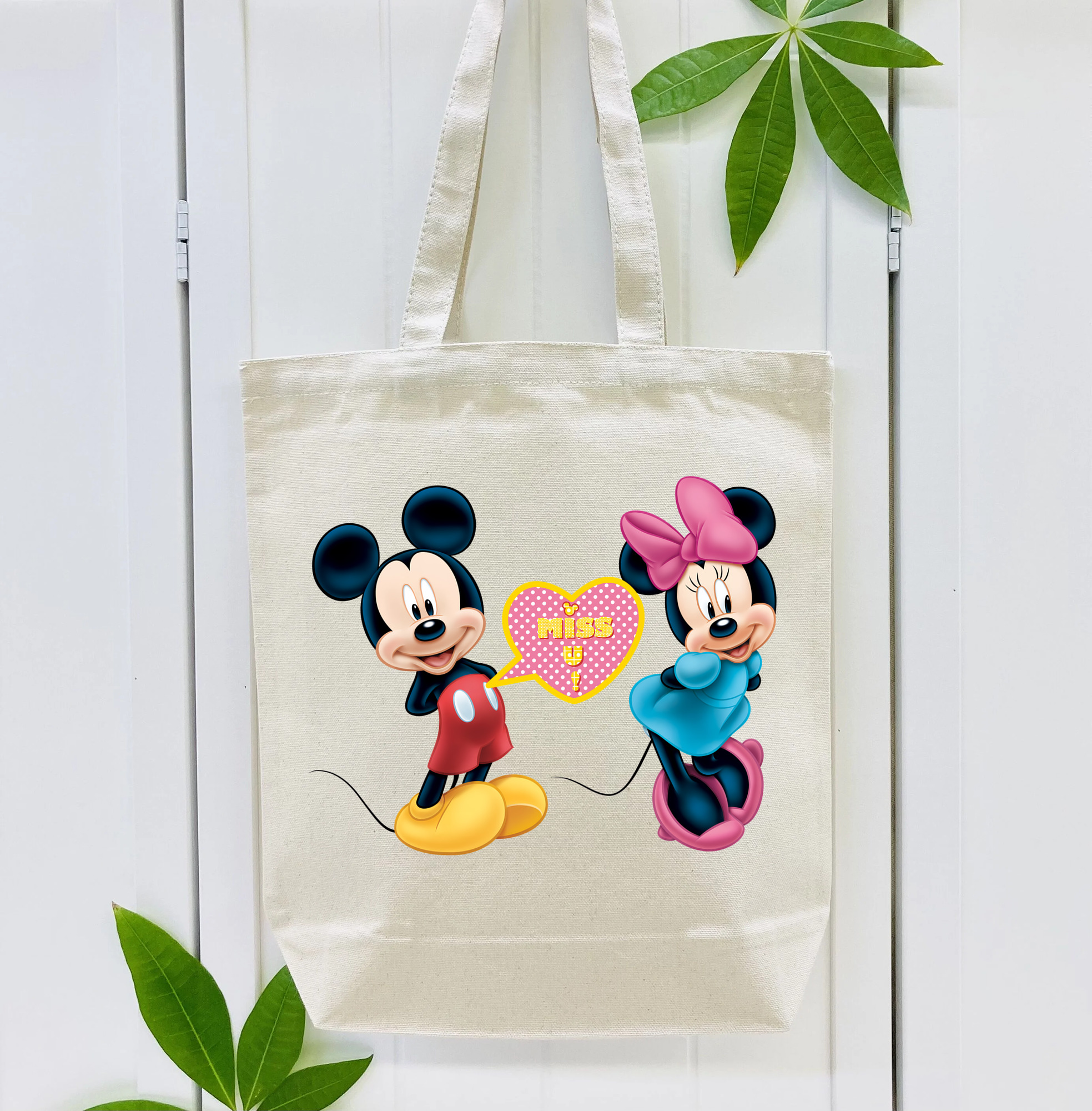 ミッキーマウス Mickey Mouse 縦型キャンバス生地手提げバッグ　トートバッグ