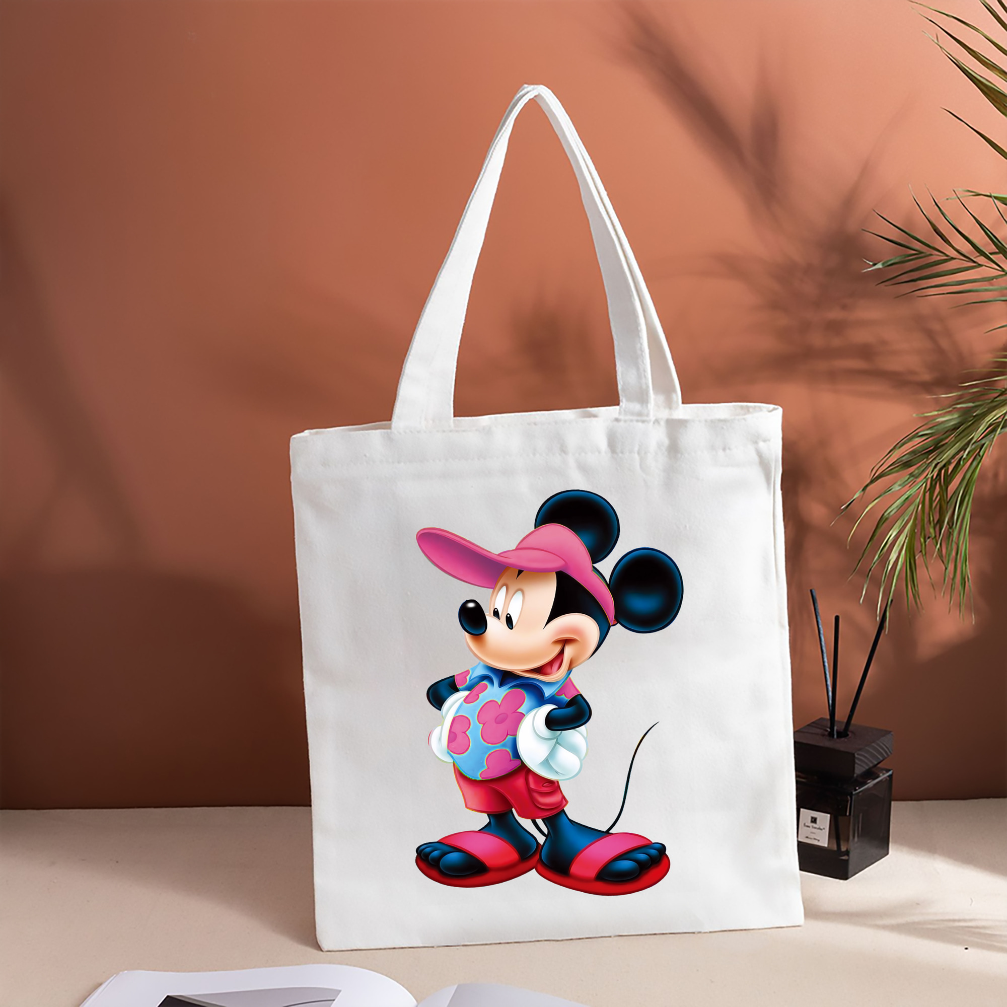 ミッキーマウス Mickey Mouse 縦型キャンバス生地手提げバッグ　トートバッグ