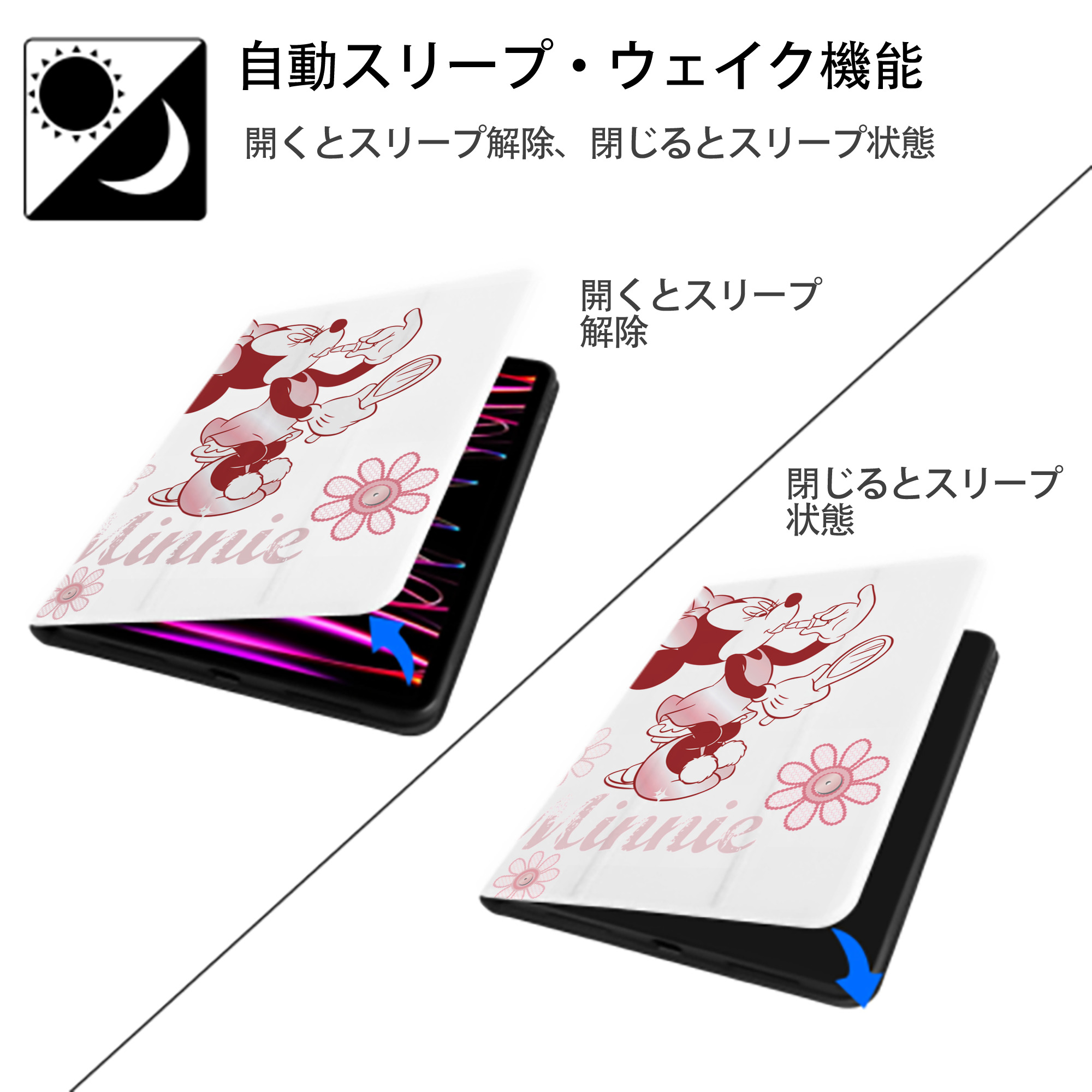 ミッキーマウス Mickey Mouse IPad ケース ペン収納付き 三つ折りスタンド PUレザー×シリコン 対応機種9.5/10.5/10.9インチ
