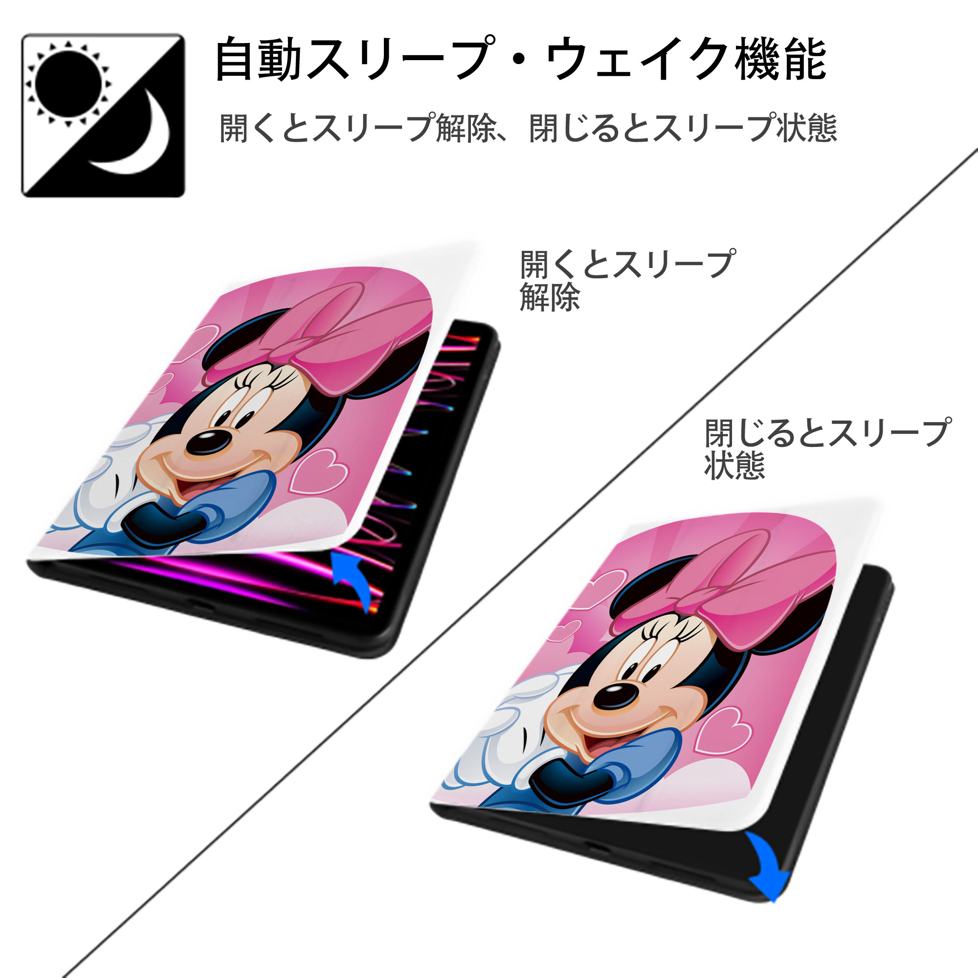ミッキーマウス Mickey Mouse IPad ケース ペン収納付き 三つ折りスタンド PUレザー×シリコン 対応機種9.5/10.5/10.9インチ