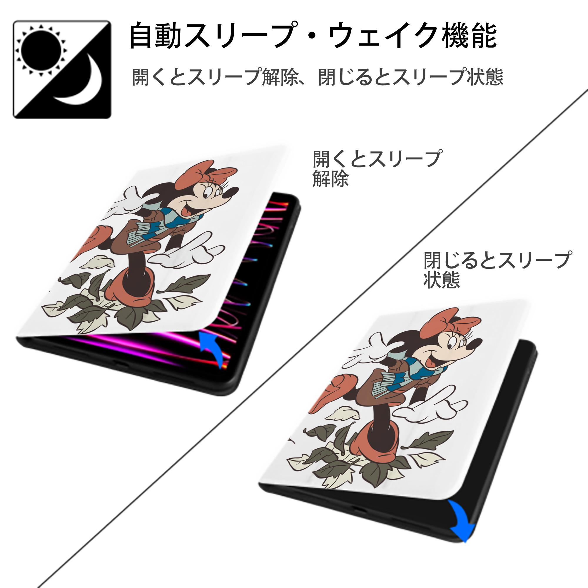 ミッキーマウス Mickey Mouse IPad ケース ペン収納付き 三つ折りスタンド PUレザー×シリコン 対応機種9.5/10.5/10.9インチ
