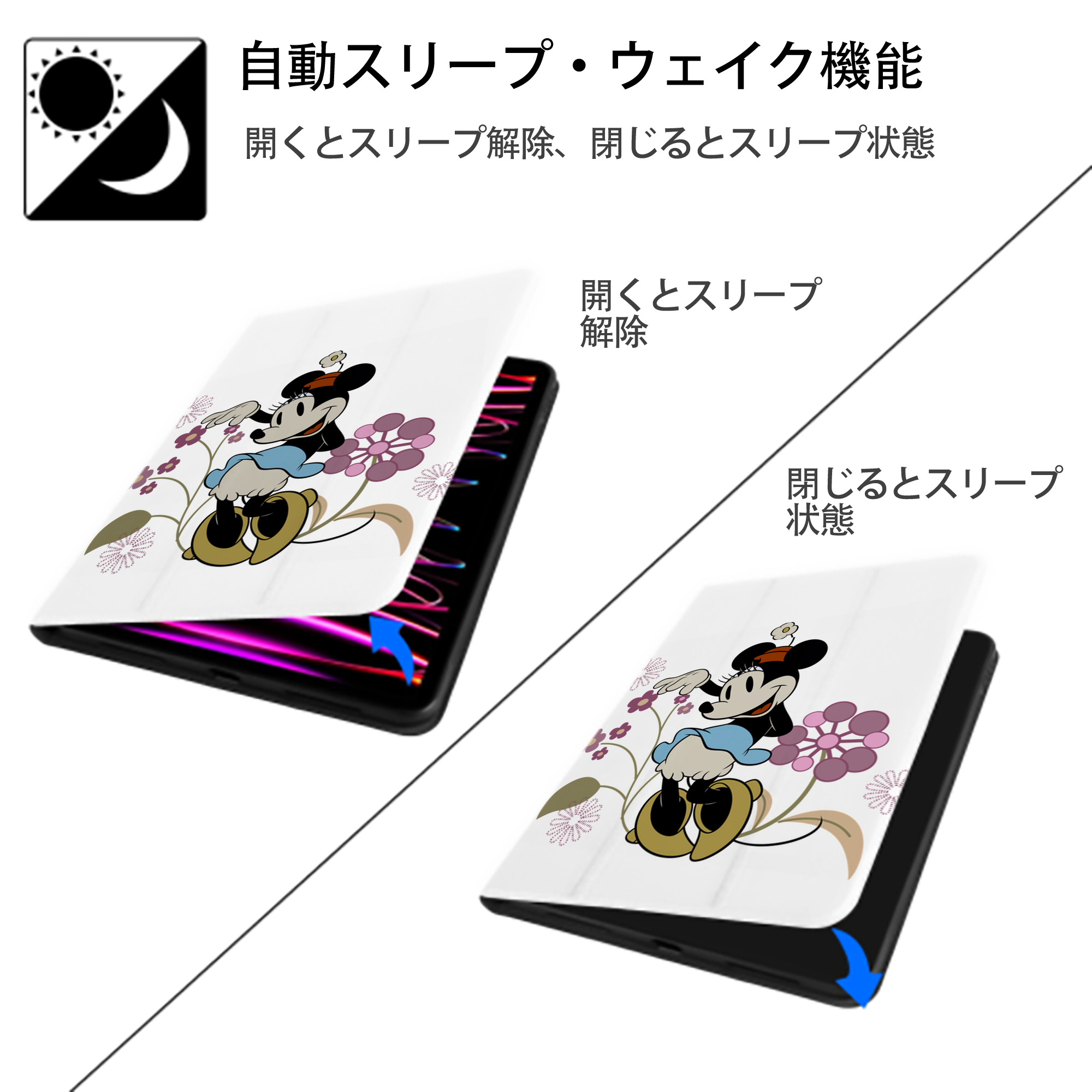 ミッキーマウス Mickey Mouse IPad ケース ペン収納付き 三つ折りスタンド PUレザー×シリコン 対応機種9.5/10.5/10.9インチ