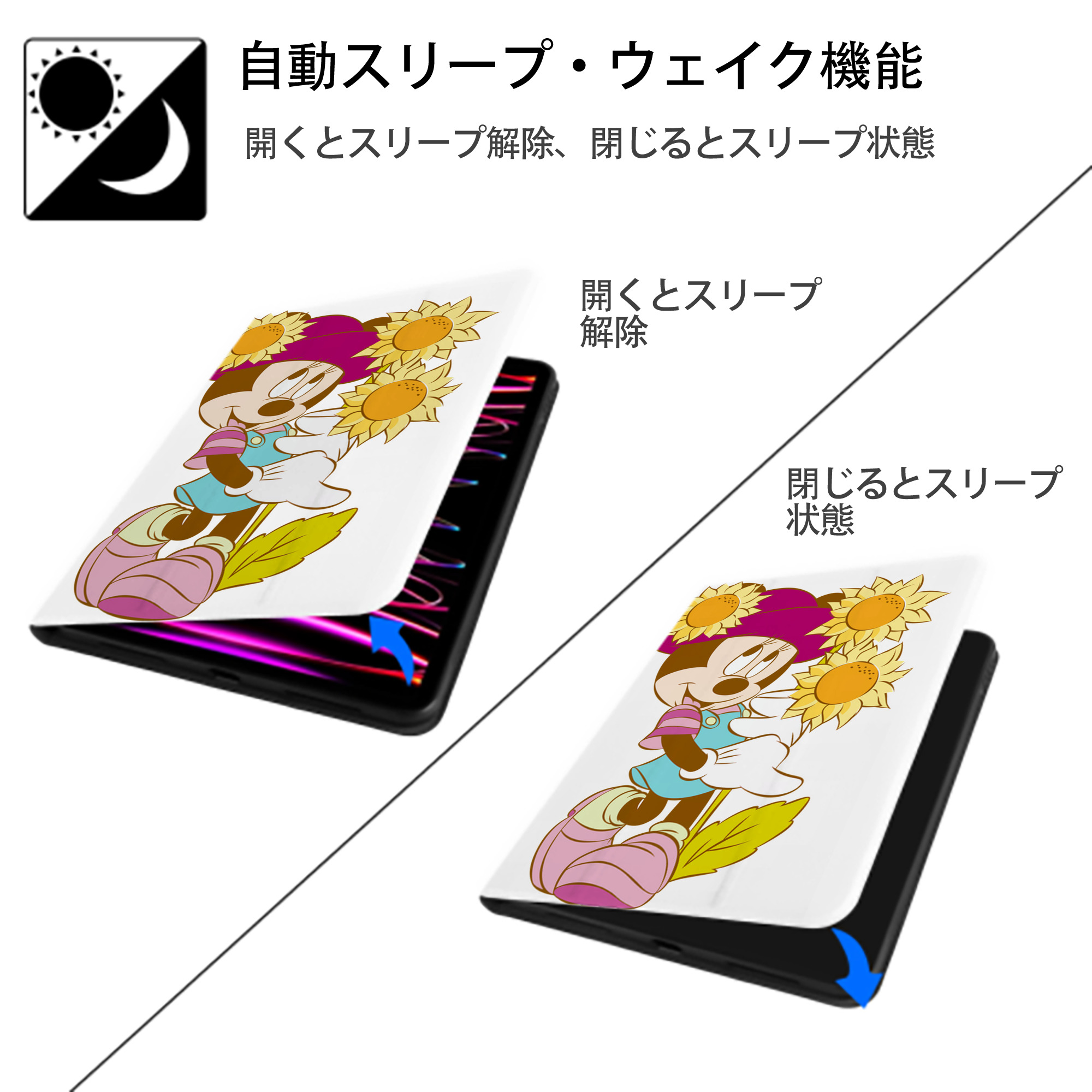 ミッキーマウス Mickey Mouse IPad ケース ペン収納付き 三つ折りスタンド PUレザー×シリコン 対応機種9.5/10.5/10.9インチ