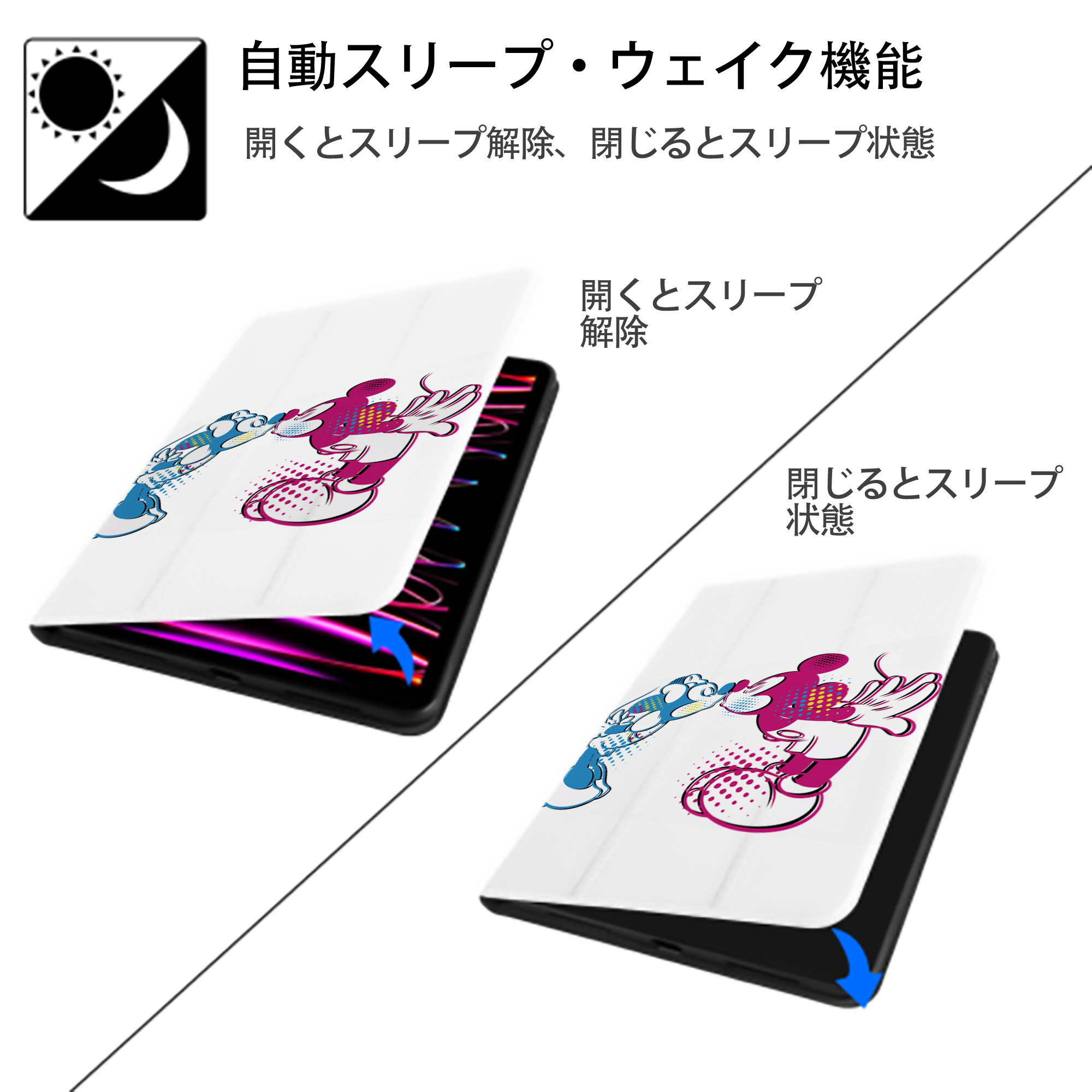 ミッキーマウス Mickey Mouse IPad ケース ペン収納付き 三つ折りスタンド PUレザー×シリコン 対応機種9.5/10.5/10.9インチ