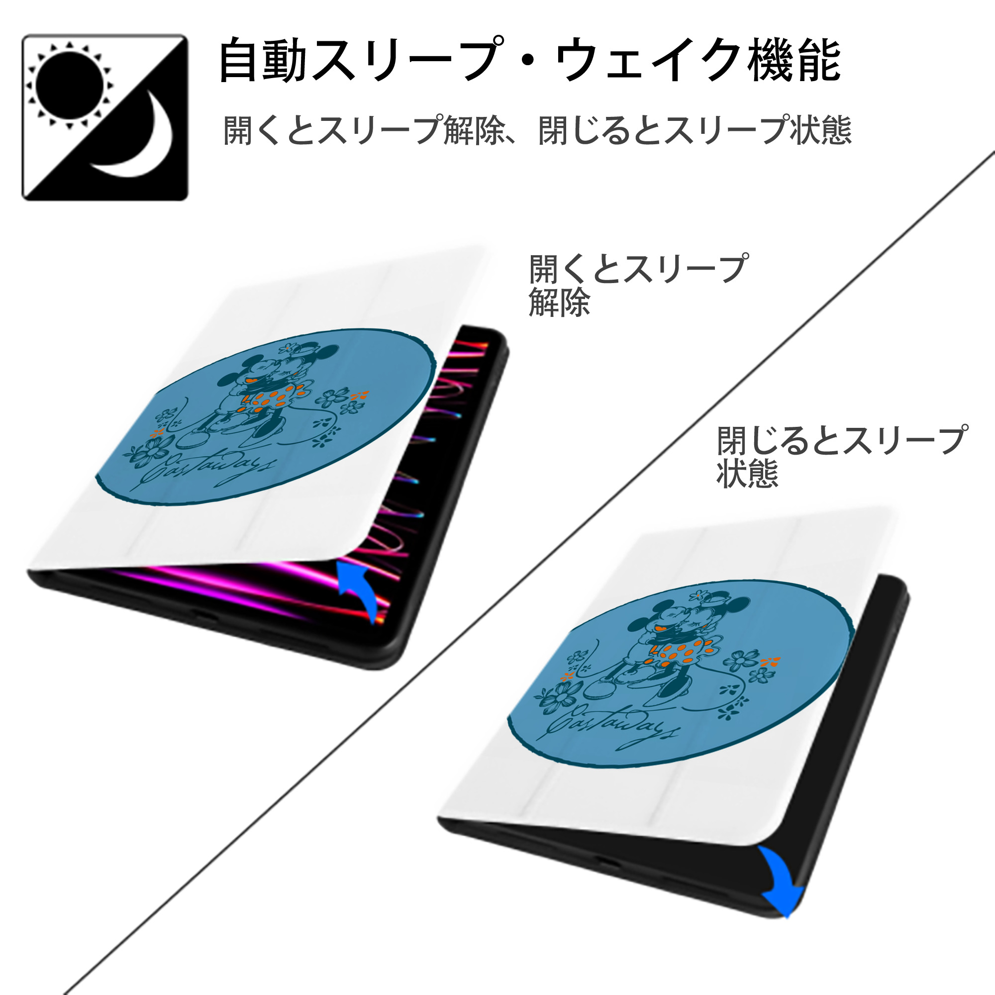 ミッキーマウス Mickey Mouse IPad ケース ペン収納付き 三つ折りスタンド PUレザー×シリコン 対応機種9.5/10.5/10.9インチ