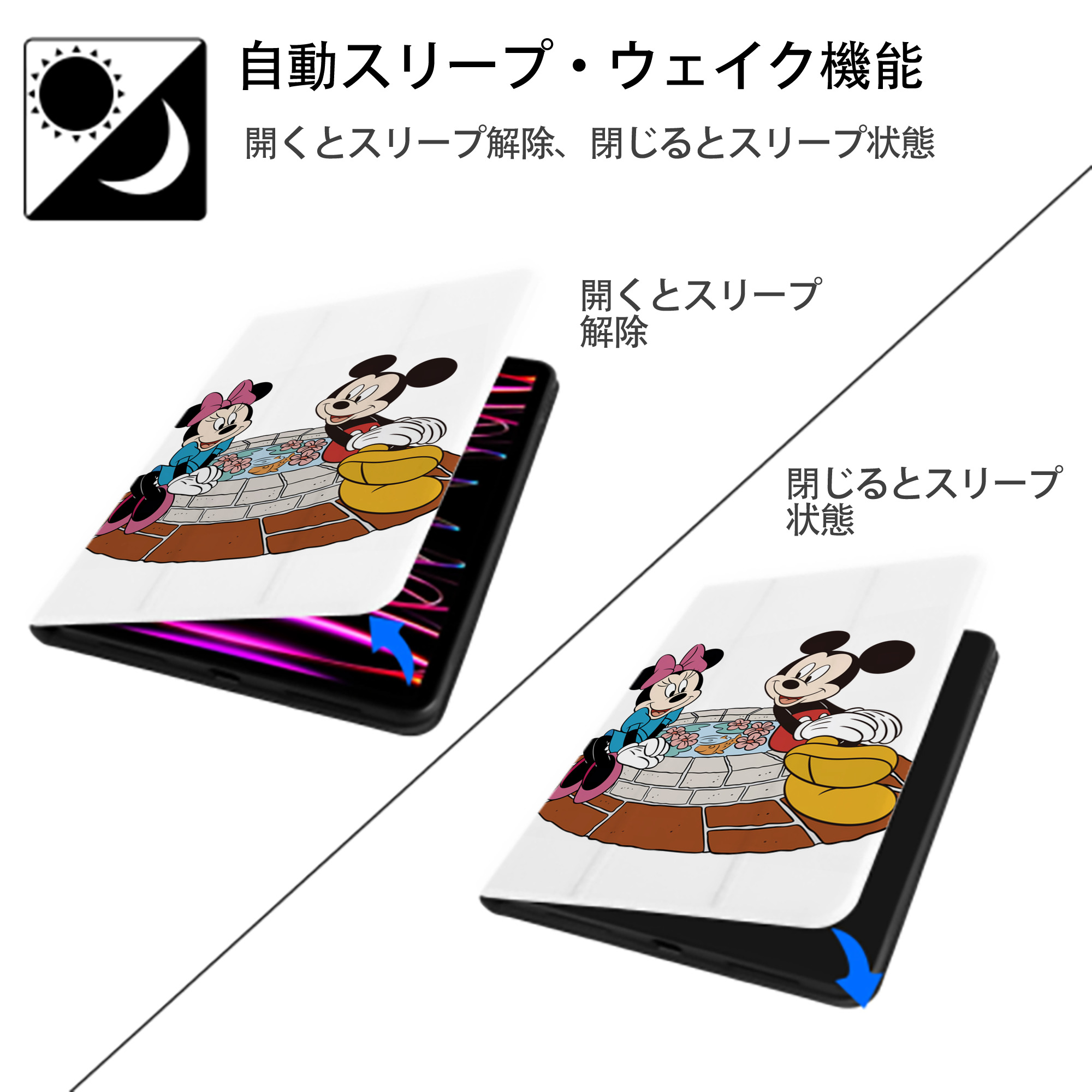 ミッキーマウス Mickey Mouse IPad ケース ペン収納付き 三つ折りスタンド PUレザー×シリコン 対応機種9.5/10.5/10.9インチ