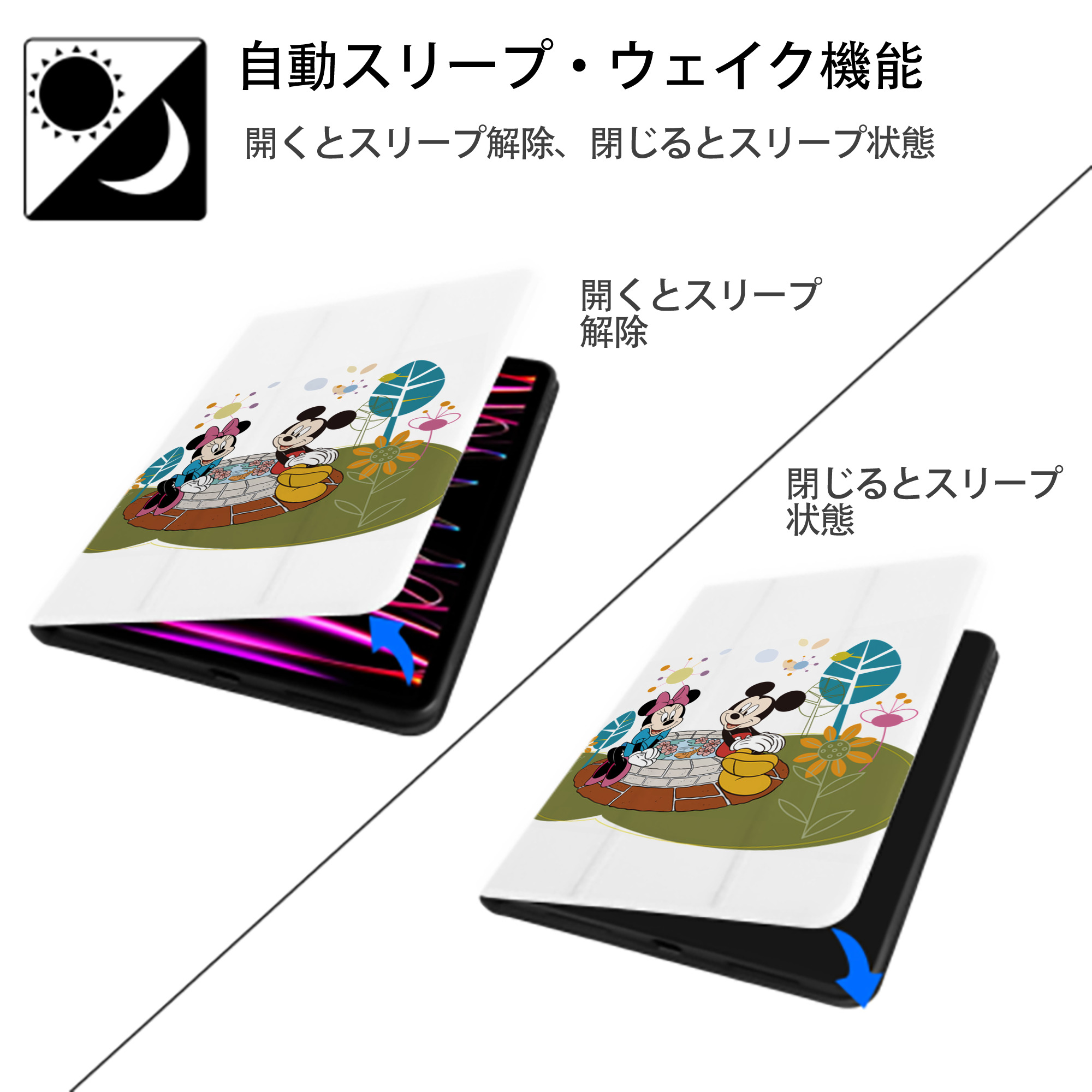 ミッキーマウス Mickey Mouse IPad ケース ペン収納付き 三つ折りスタンド PUレザー×シリコン 対応機種9.5/10.5/10.9インチ