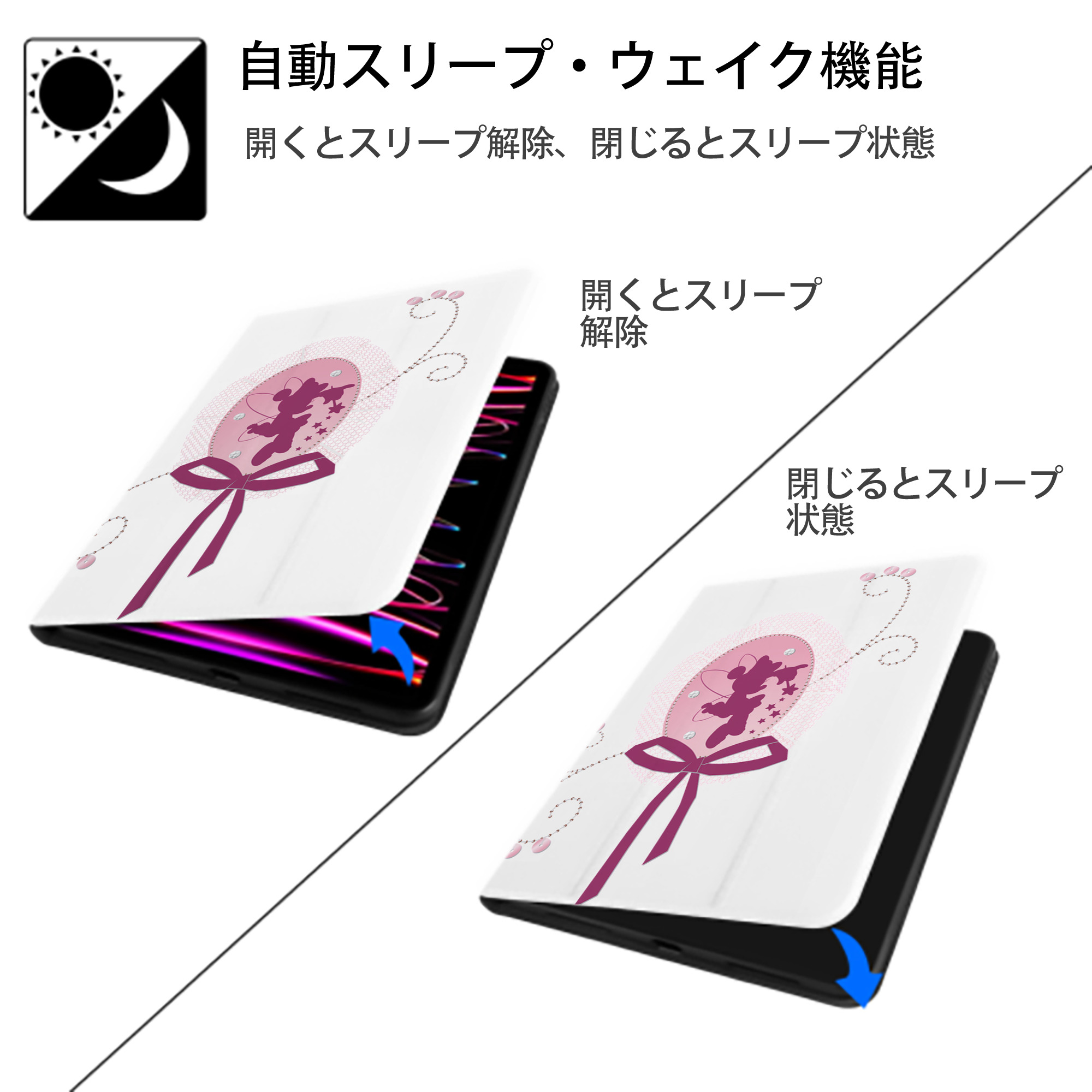 ミッキーマウス Mickey Mouse IPad ケース ペン収納付き 三つ折りスタンド PUレザー×シリコン 対応機種9.5/10.5/10.9インチ