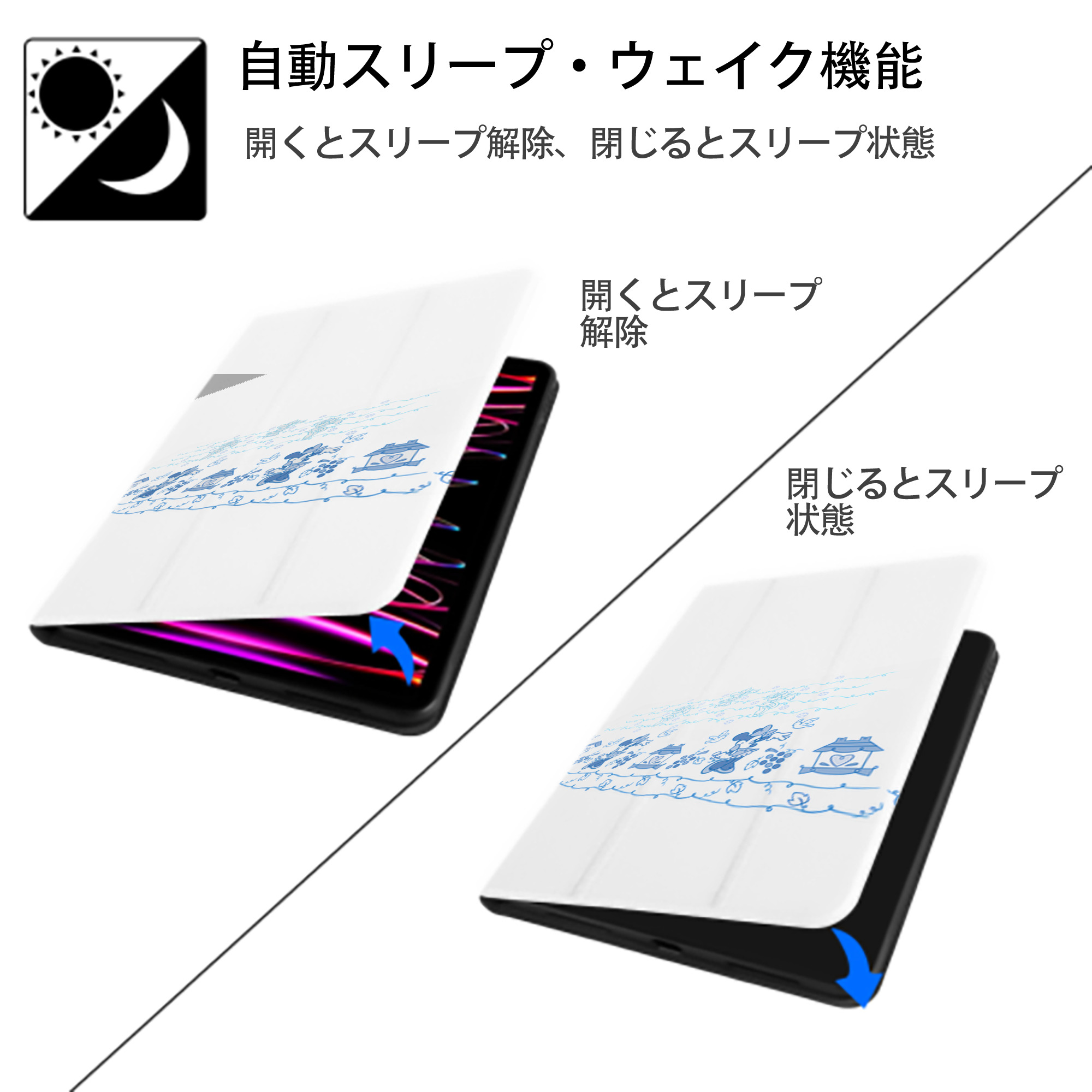 ミッキーマウス Mickey Mouse IPad ケース ペン収納付き 三つ折りスタンド PUレザー×シリコン 対応機種9.5/10.5/10.9インチ