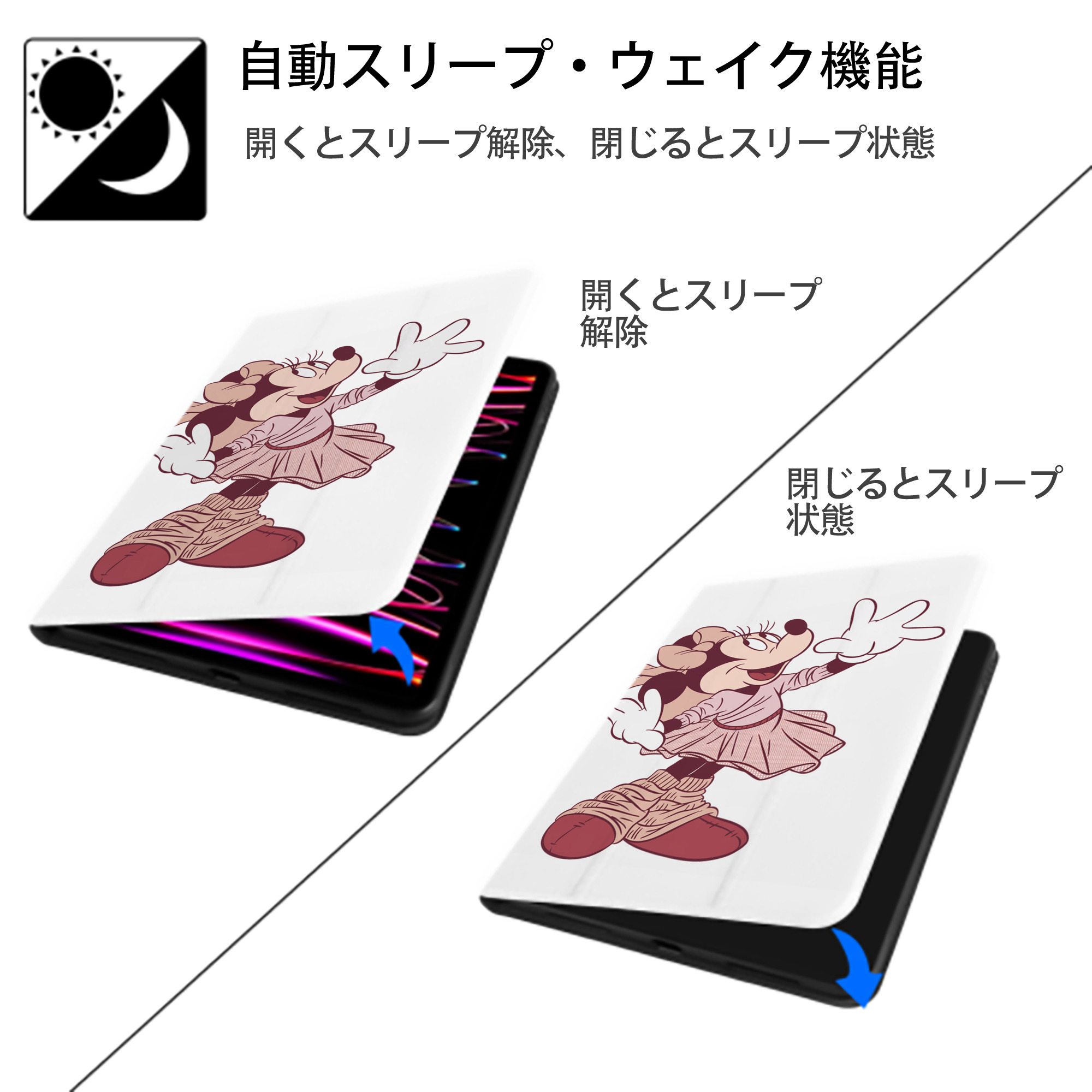 ミッキーマウス Mickey Mouse IPad ケース ペン収納付き 三つ折りスタンド PUレザー×シリコン 対応機種9.5/10.5/10.9インチ