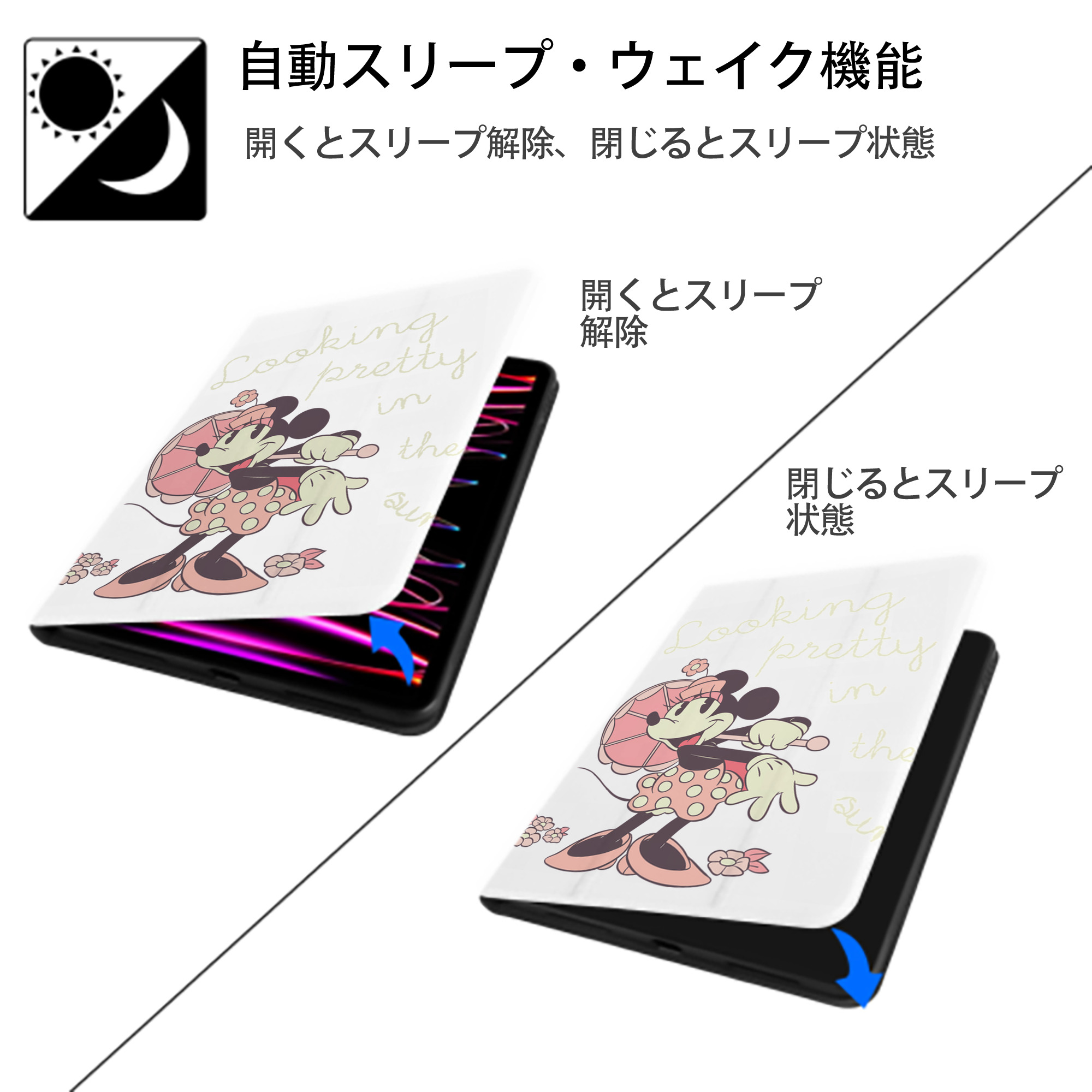 ミッキーマウス Mickey Mouse IPad ケース ペン収納付き 三つ折りスタンド PUレザー×シリコン 対応機種9.5/10.5/10.9インチ