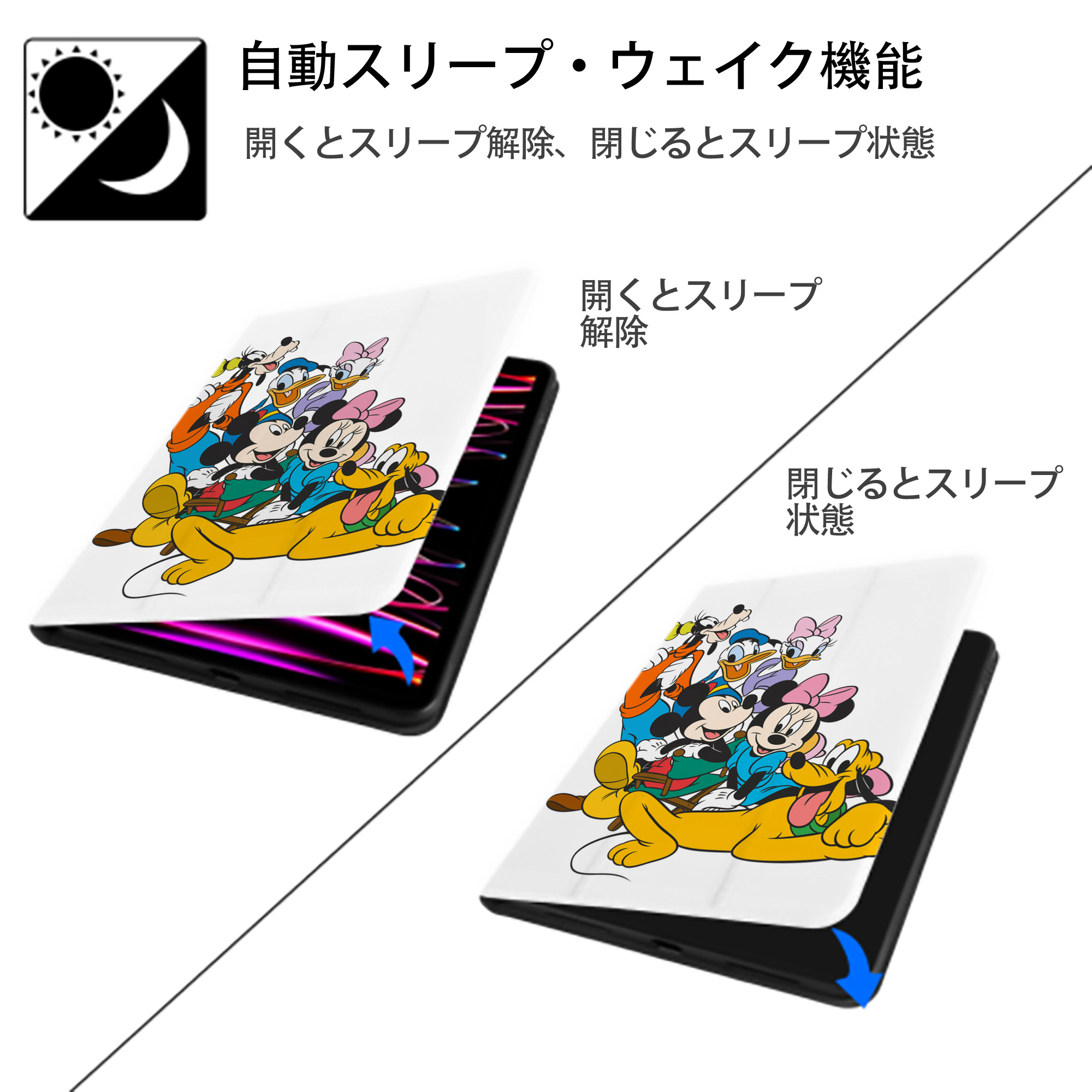 ミッキーマウス Mickey Mouse IPad ケース ペン収納付き 三つ折りスタンド PUレザー×シリコン 対応機種9.5/10.5/10.9インチ