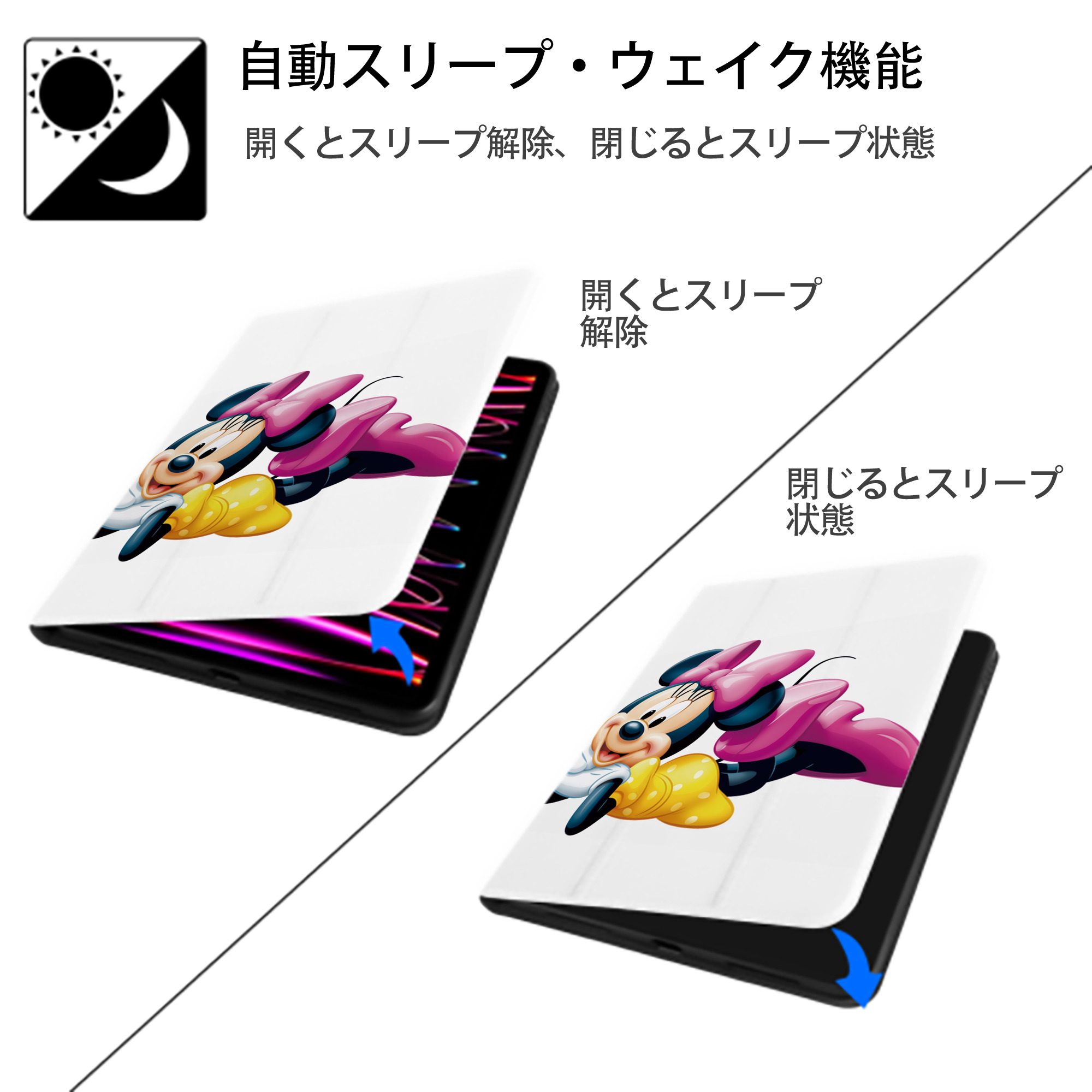 ミッキーマウス Mickey Mouse IPad ケース ペン収納付き 三つ折りスタンド PUレザー×シリコン 対応機種9.5/10.5/10.9インチ