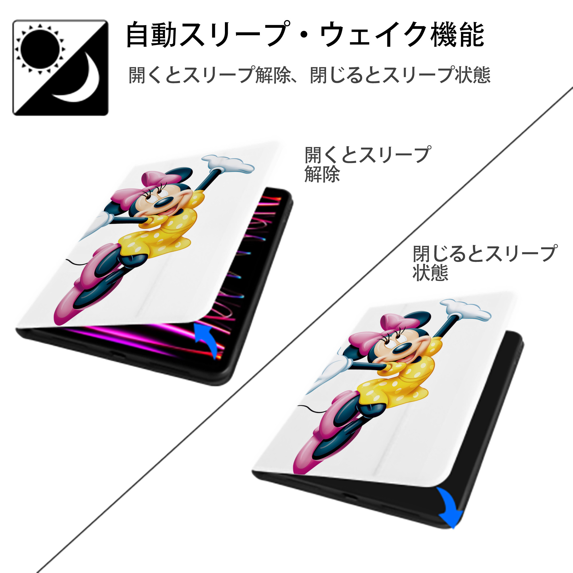 ミッキーマウス Mickey Mouse IPad ケース ペン収納付き 三つ折りスタンド PUレザー×シリコン 対応機種9.5/10.5/10.9インチ
