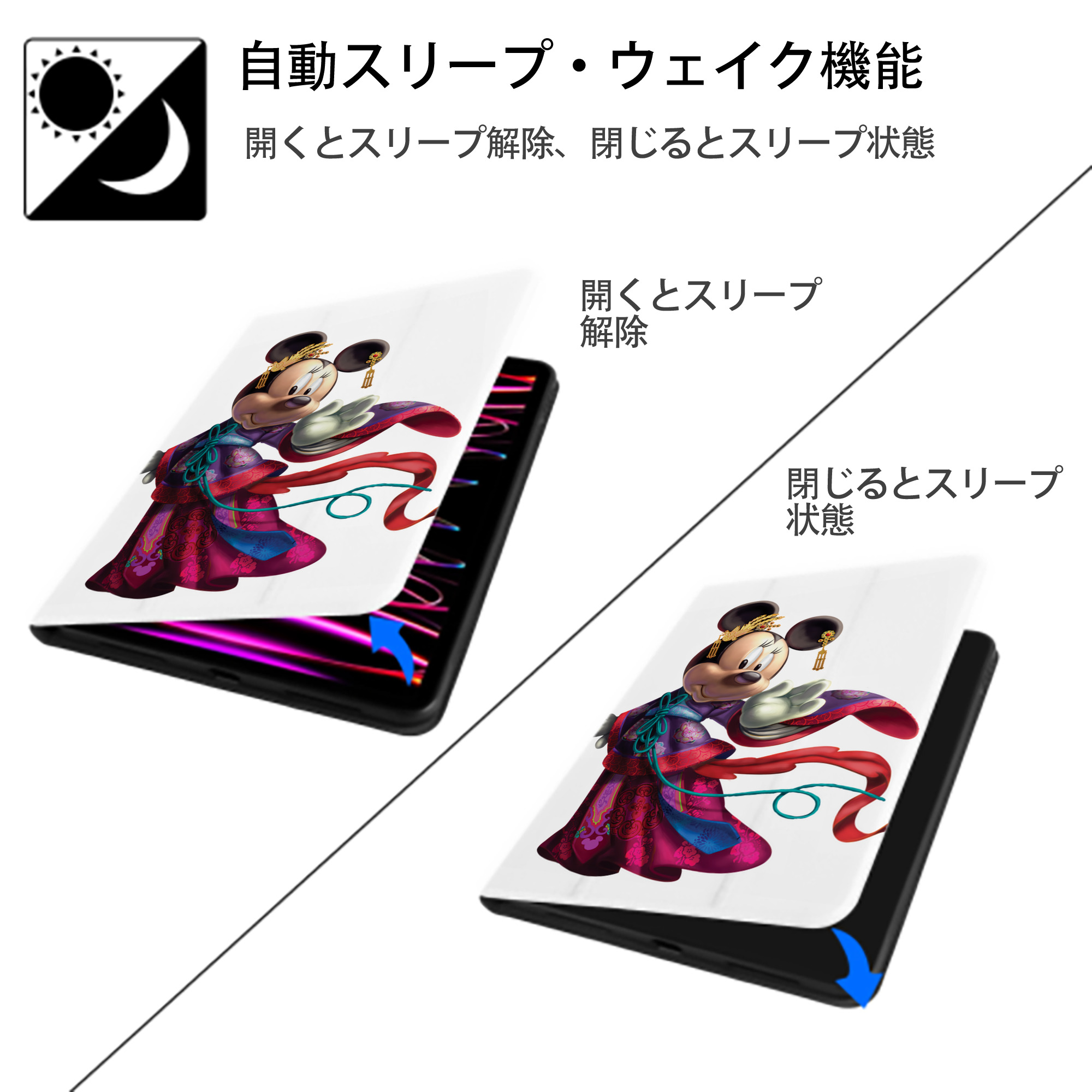 ミッキーマウス Mickey Mouse IPad ケース ペン収納付き 三つ折りスタンド PUレザー×シリコン 対応機種9.5/10.5/10.9インチ