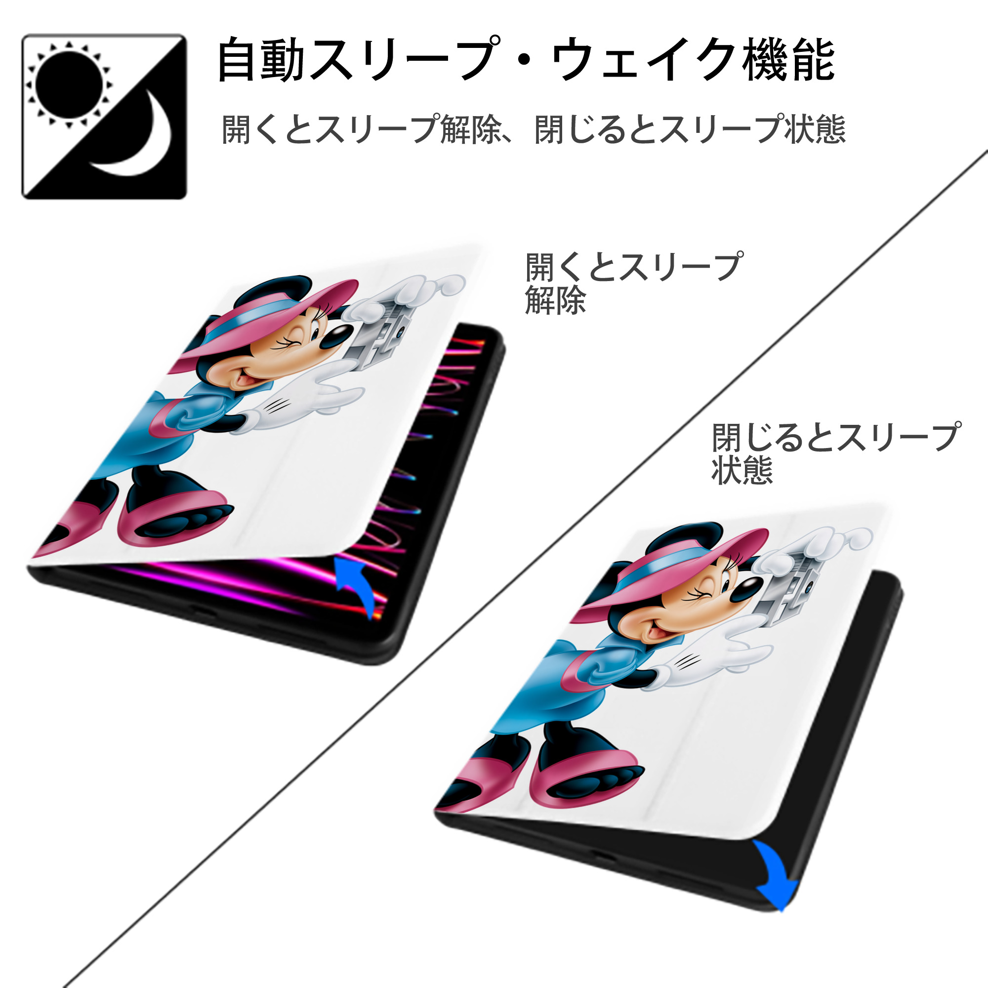 ミッキーマウス Mickey Mouse IPad ケース ペン収納付き 三つ折りスタンド PUレザー×シリコン 対応機種9.5/10.5/10.9インチ