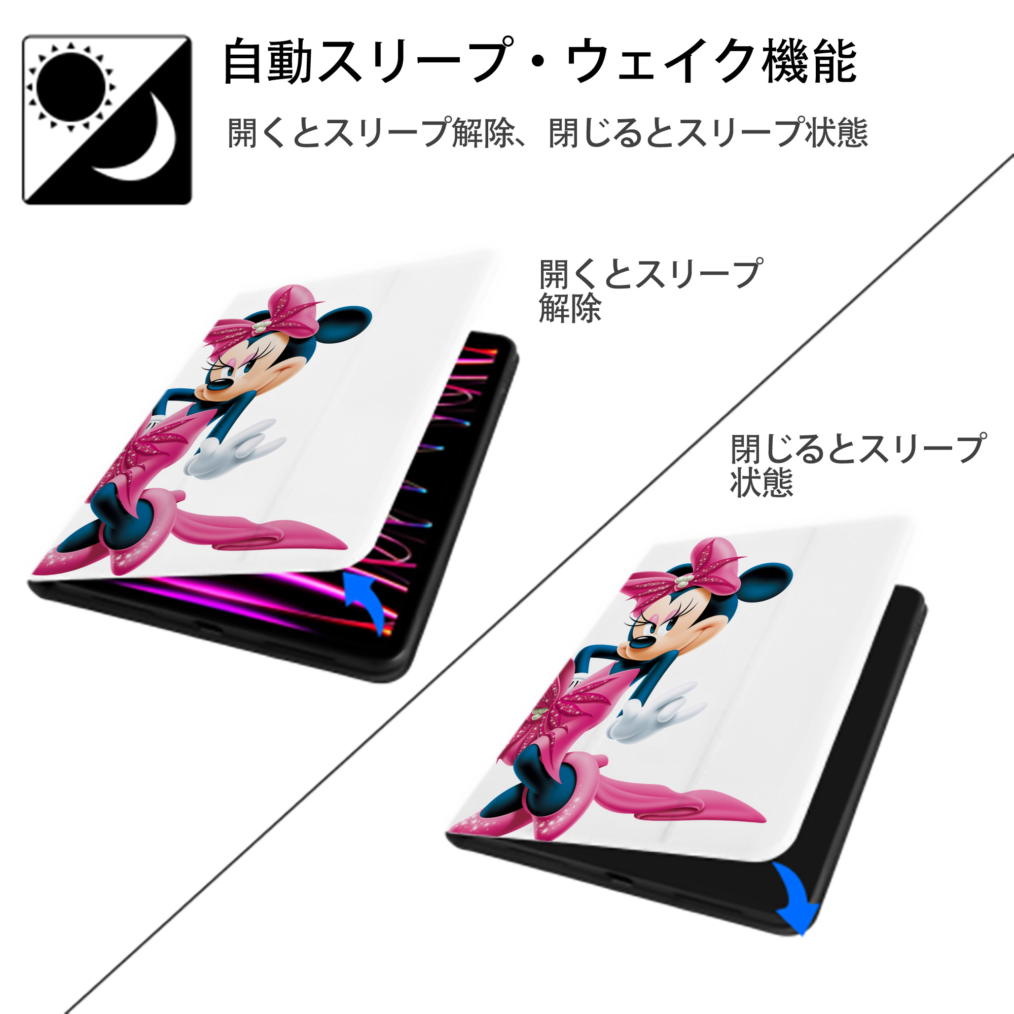 ミッキーマウス Mickey Mouse IPad ケース ペン収納付き 三つ折りスタンド PUレザー×シリコン 対応機種9.5/10.5/10.9インチ
