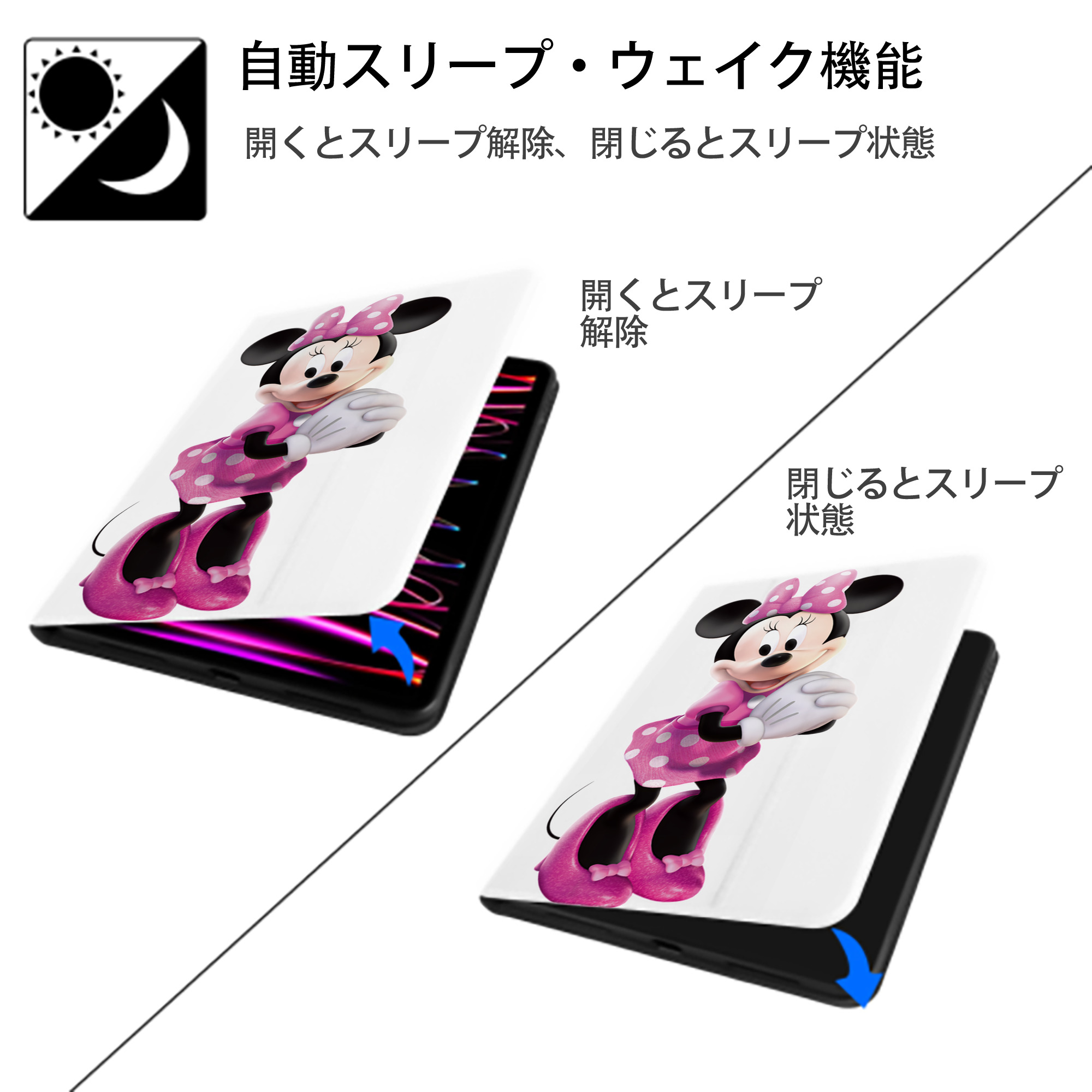 ミッキーマウス Mickey Mouse IPad ケース ペン収納付き 三つ折りスタンド PUレザー×シリコン 対応機種9.5/10.5/10.9インチ