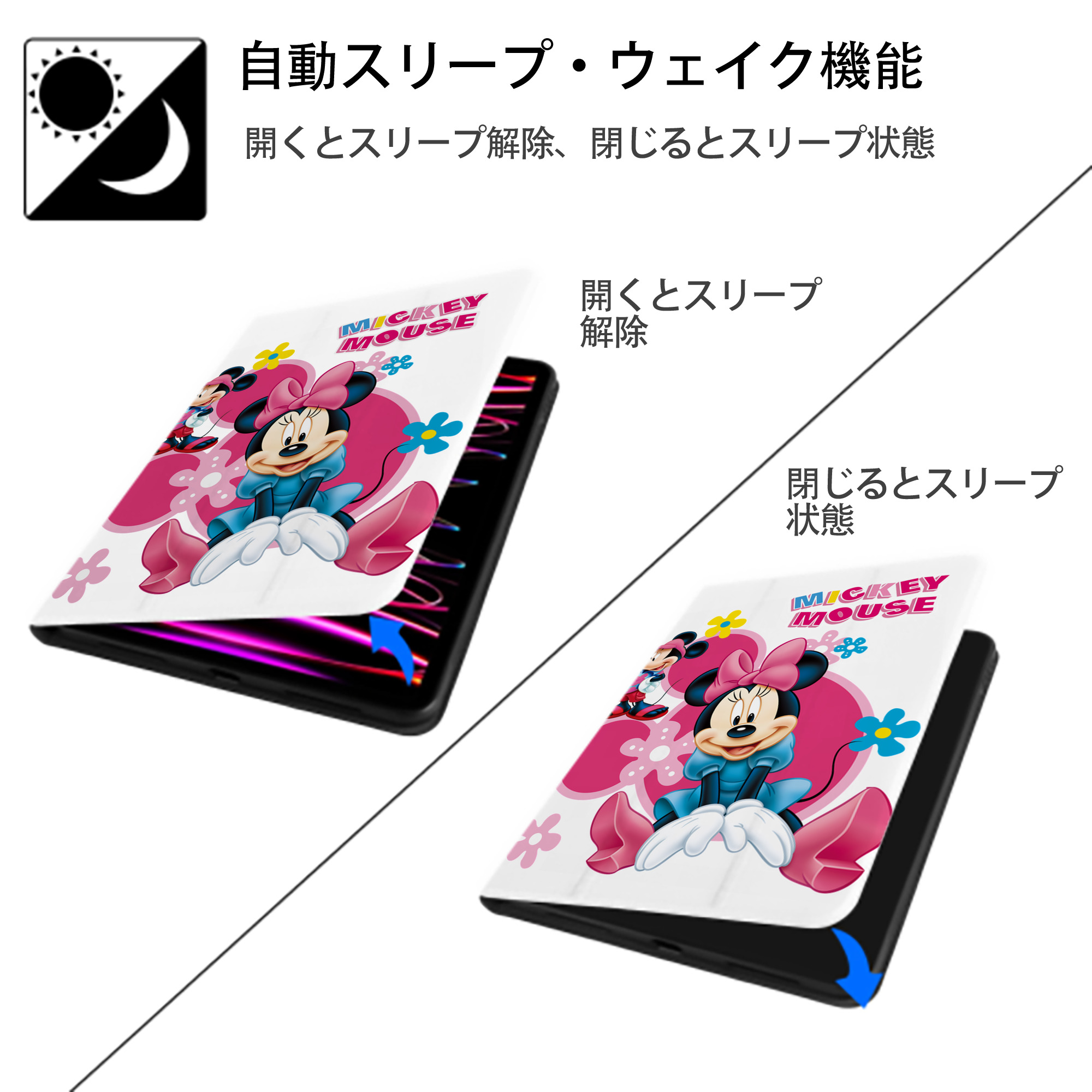 ミッキーマウス Mickey Mouse IPad ケース ペン収納付き 三つ折りスタンド PUレザー×シリコン 対応機種9.5/10.5/10.9インチ