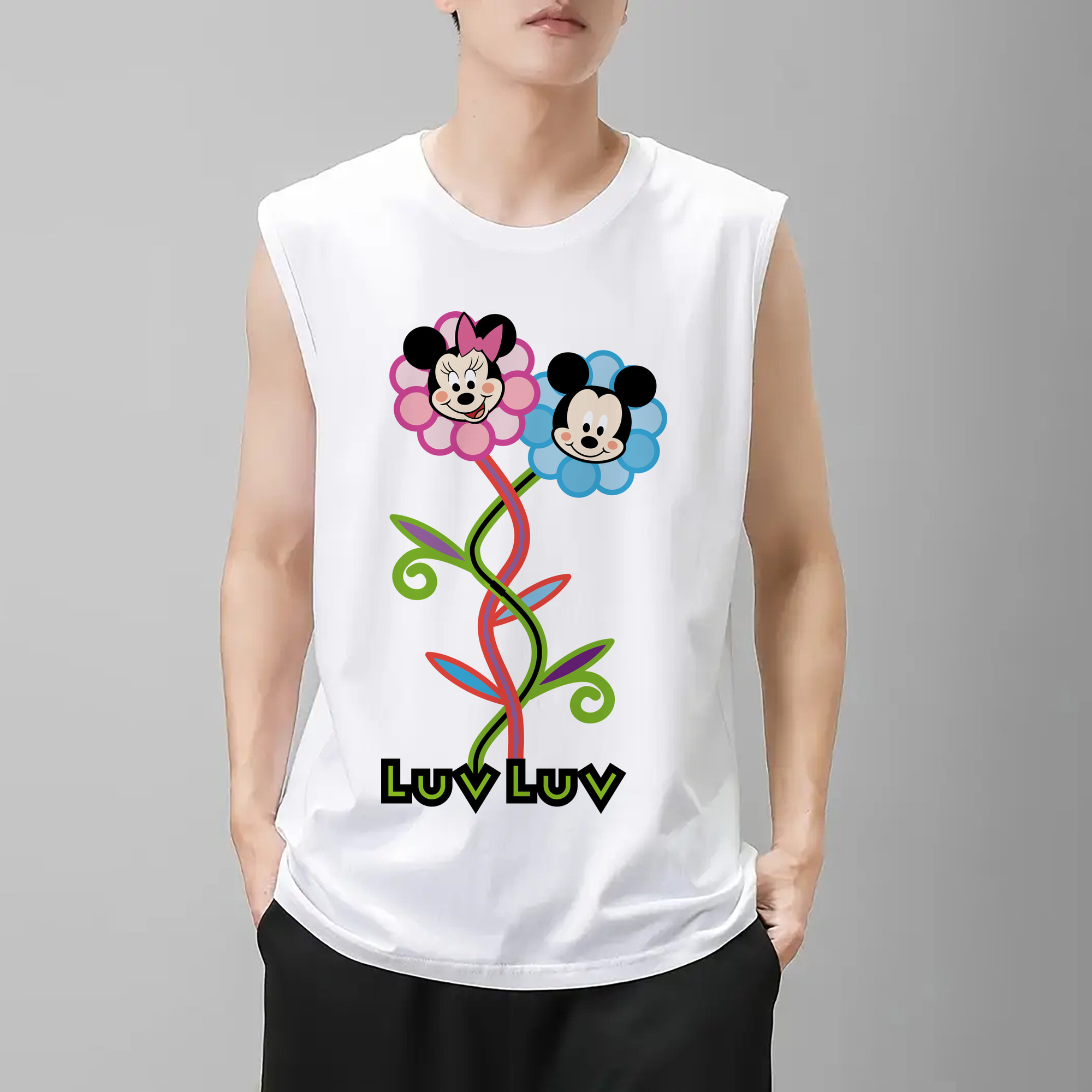 ミッキーマウス Mickey Mouse コットン100％タンクトップ（フロントプリント）