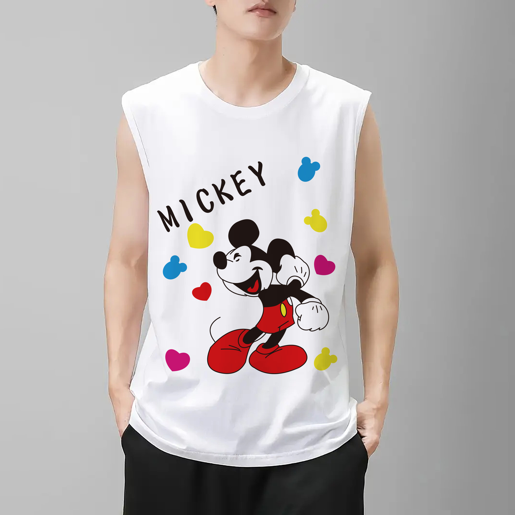 ミッキーマウス Mickey Mouse コットン100％タンクトップ（フロントプリント）