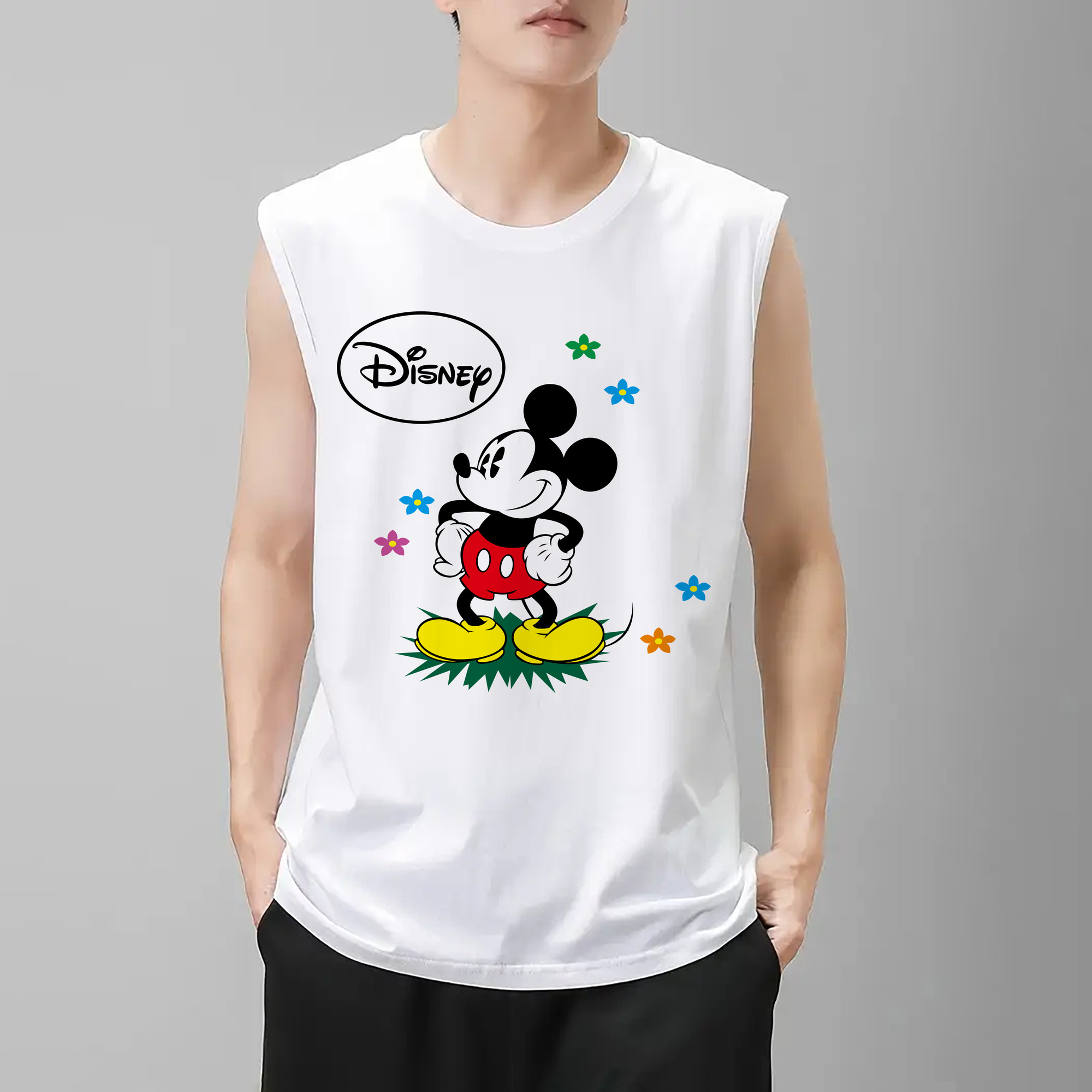 ミッキーマウス Mickey Mouse コットン100％タンクトップ（フロントプリント）