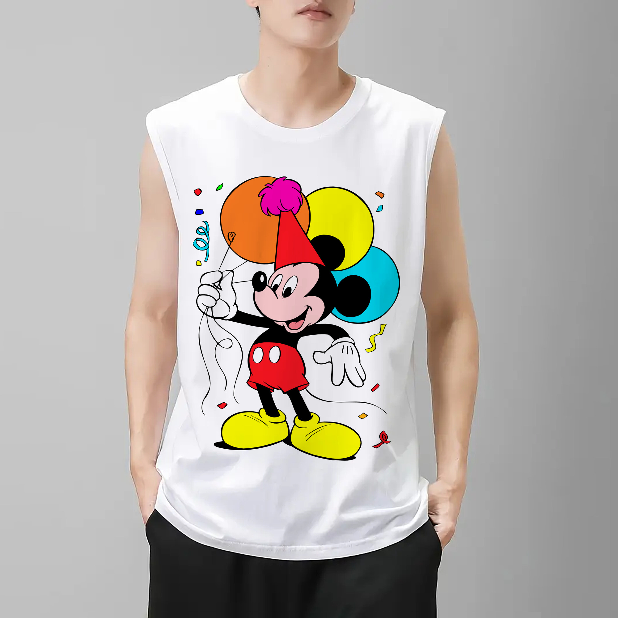 ミッキーマウス Mickey Mouse コットン100％タンクトップ（フロントプリント）