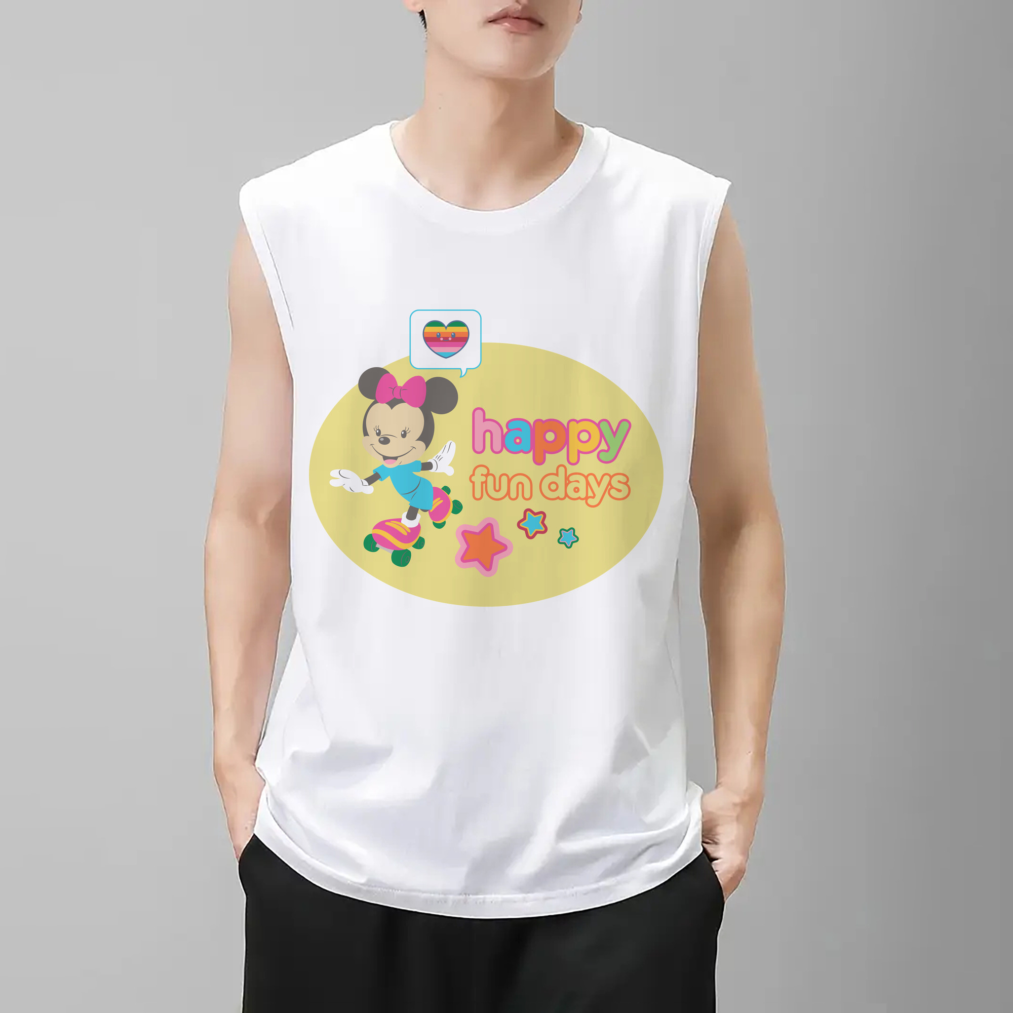 ミッキーマウス Mickey Mouse コットン100％タンクトップ（フロントプリント）