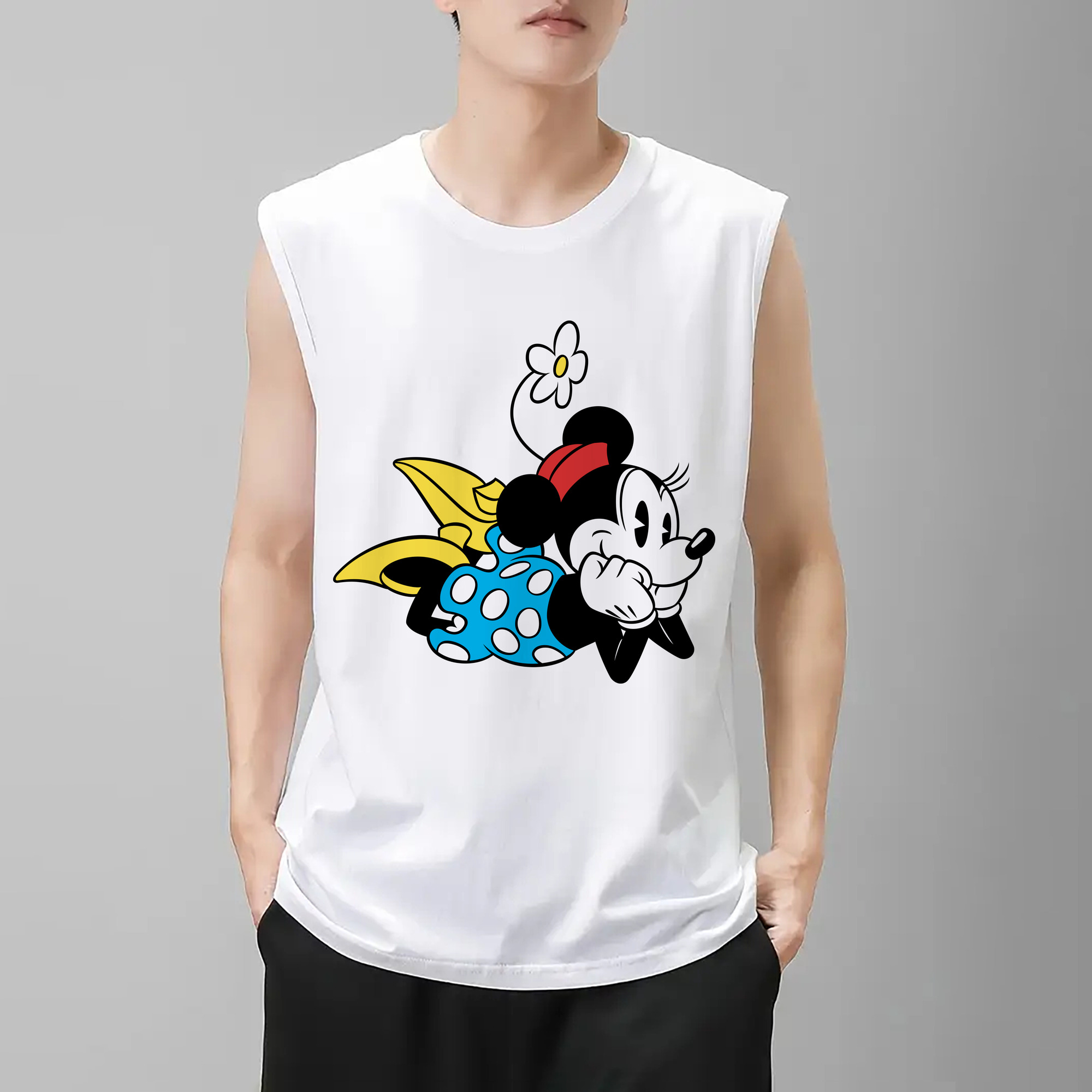 ミッキーマウス Mickey Mouse コットン100％タンクトップ（フロントプリント）