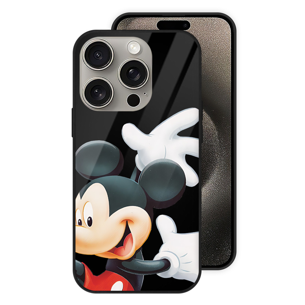 （画像用） ミッキーマウス Mickey Mouse 【iPhone15Pro対応】スマホケース 耐衝撃＆黄変防止 背面ガラス