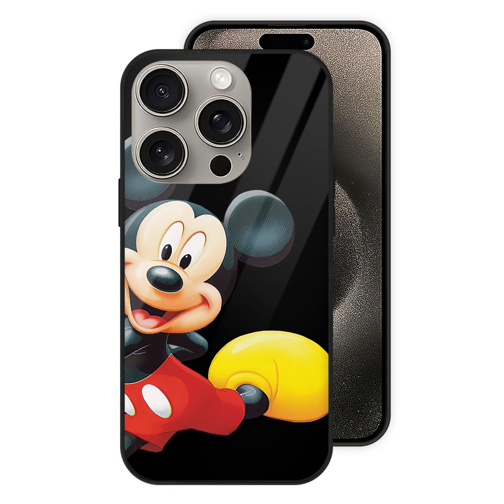 ミッキーマウス Mickey Mouse 【iPhone15Pro対応】スマホケース 耐衝撃＆黄変防止 背面ガラス
