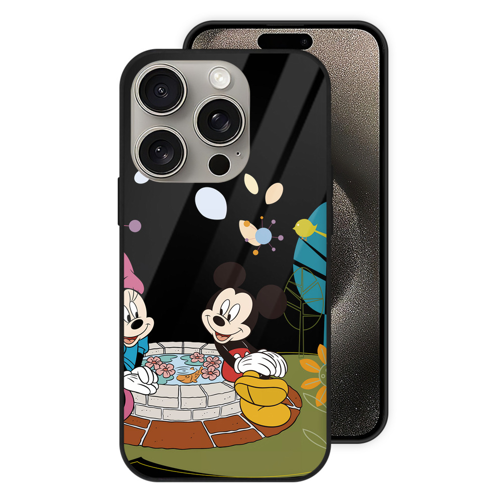 （画像用） ミッキーマウス Mickey Mouse 【iPhone15Pro対応】スマホケース 耐衝撃＆黄変防止 背面ガラス